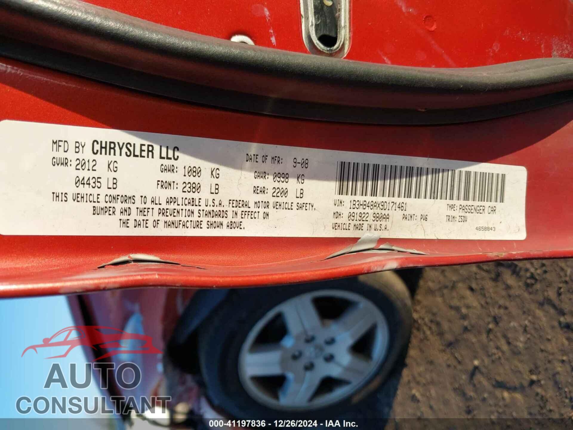 DODGE CALIBER 2009 - 1B3HB48AX9D171461