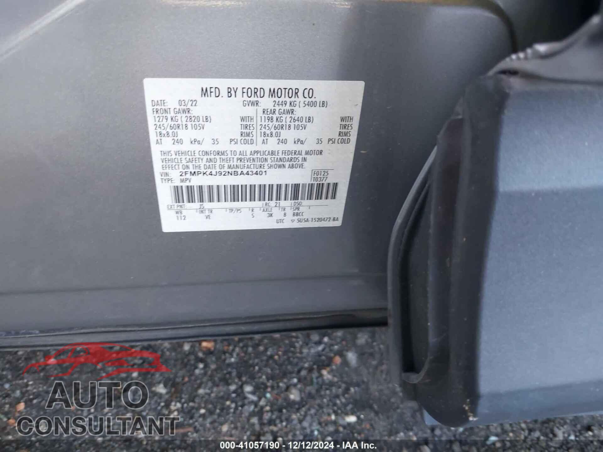 FORD EDGE 2022 - 2FMPK4J92NBA43401