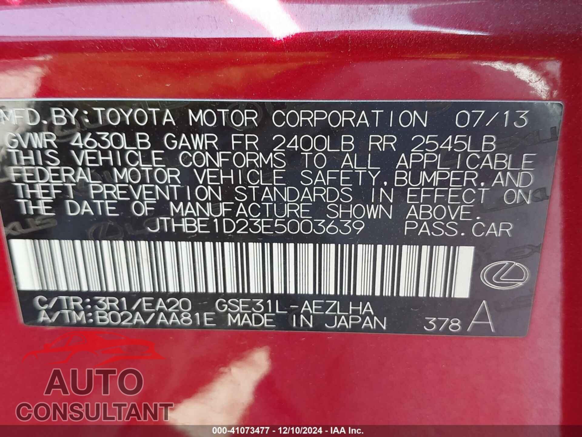 LEXUS IS 350 2014 - JTHBE1D23E5003639