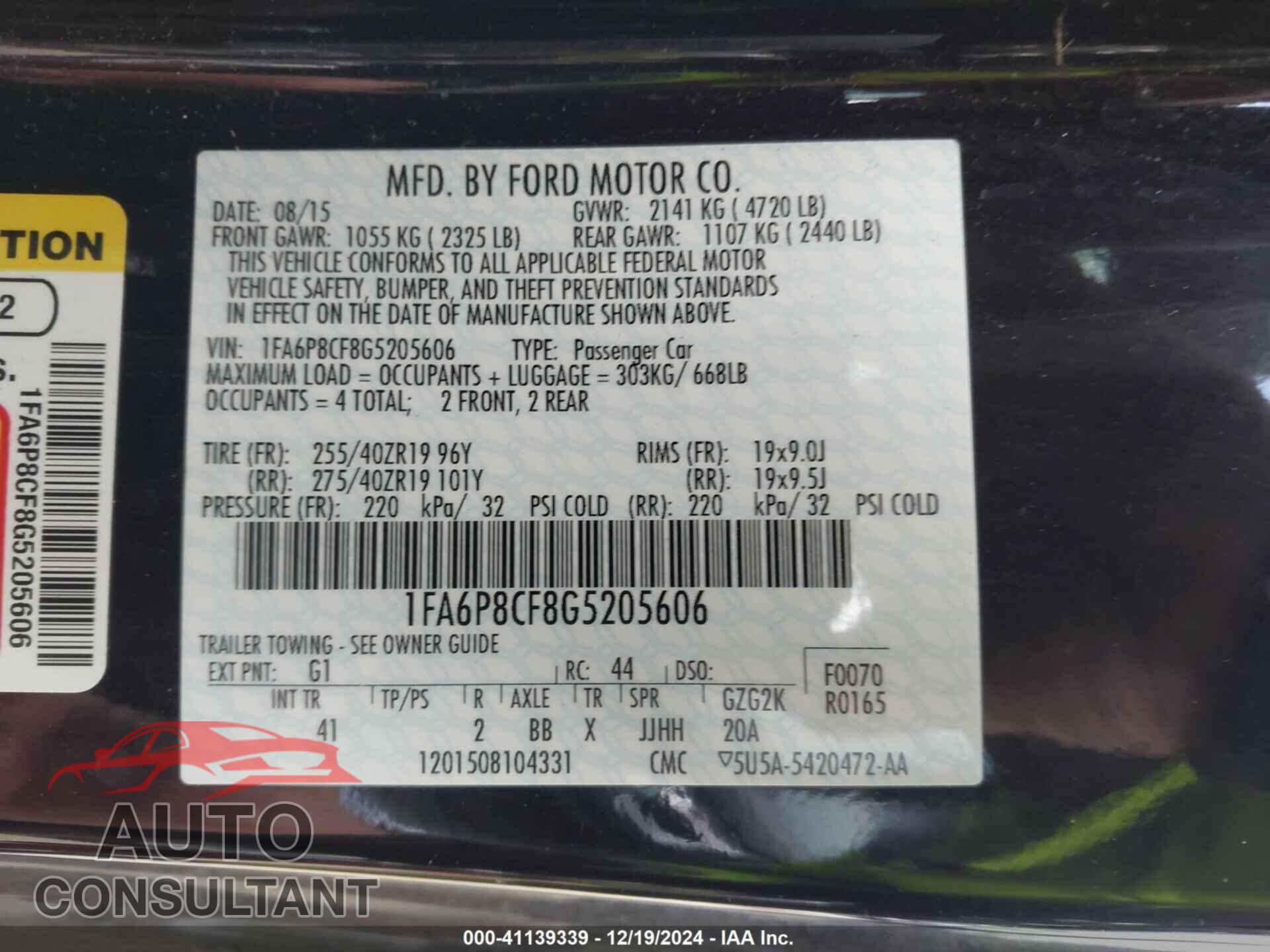 FORD MUSTANG 2016 - 1FA6P8CF8G5205606