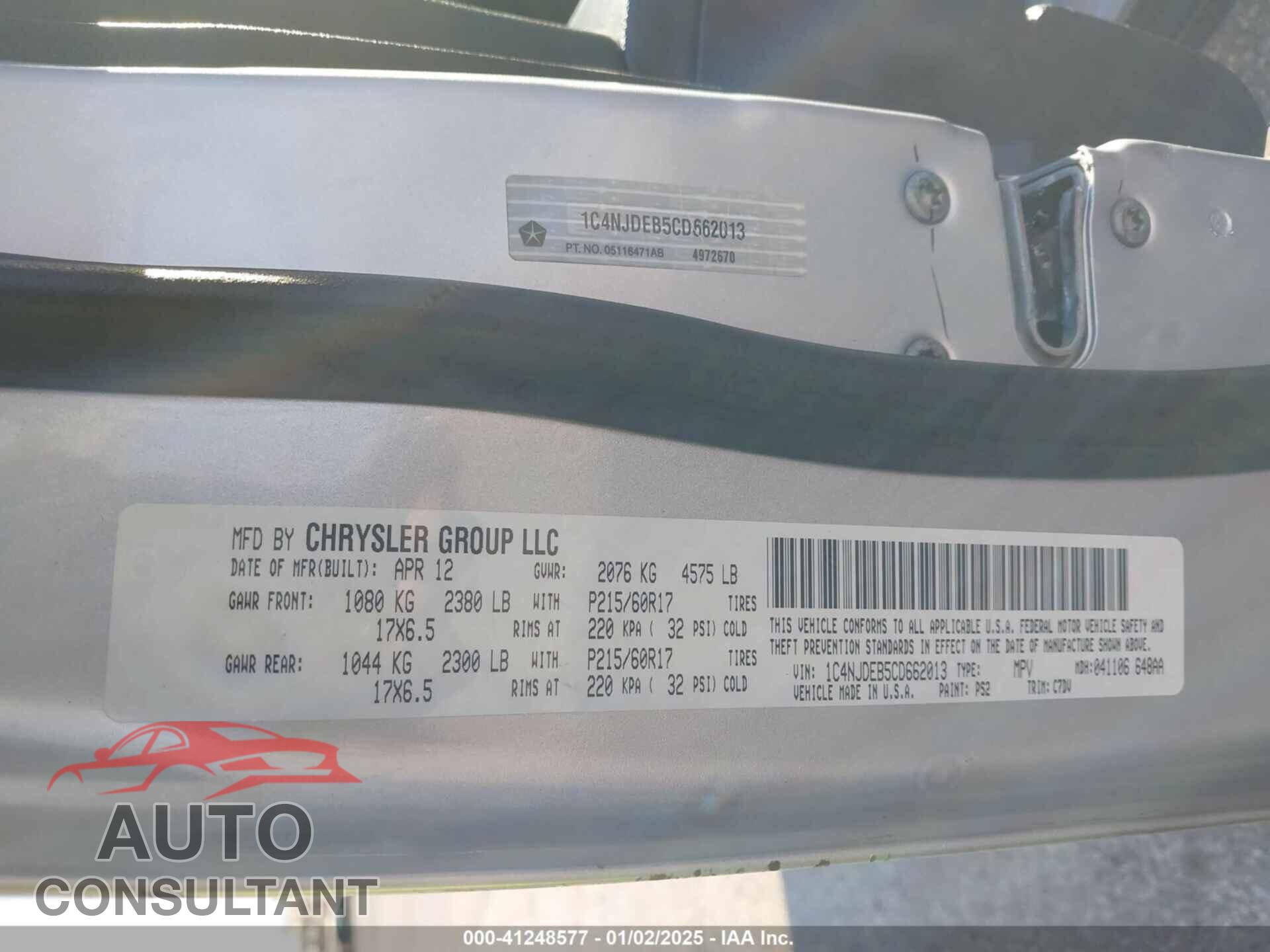JEEP COMPASS 2012 - 1C4NJDEB5CD662013