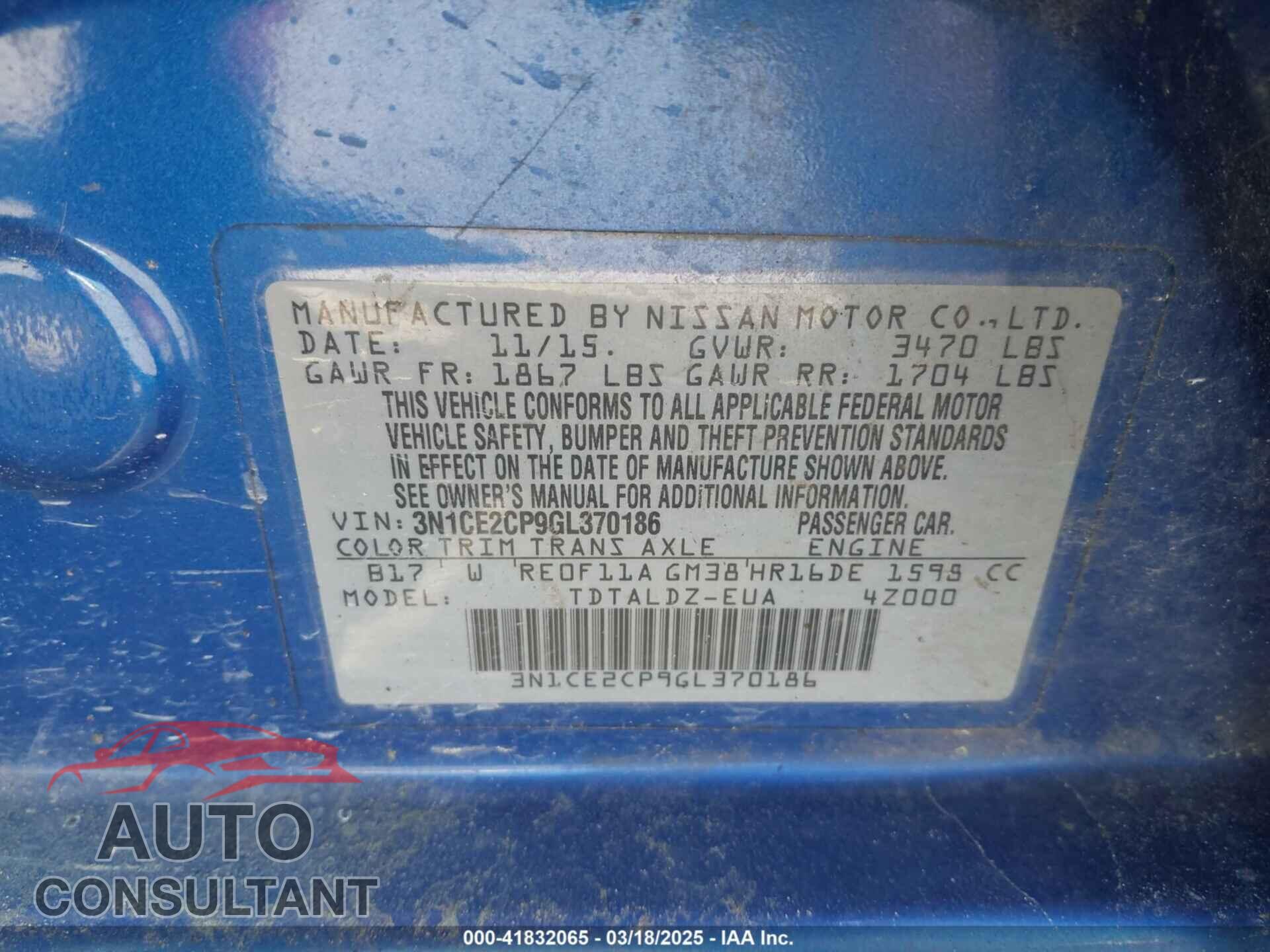 NISSAN VERSA NOTE 2016 - 3N1CE2CP9GL370186