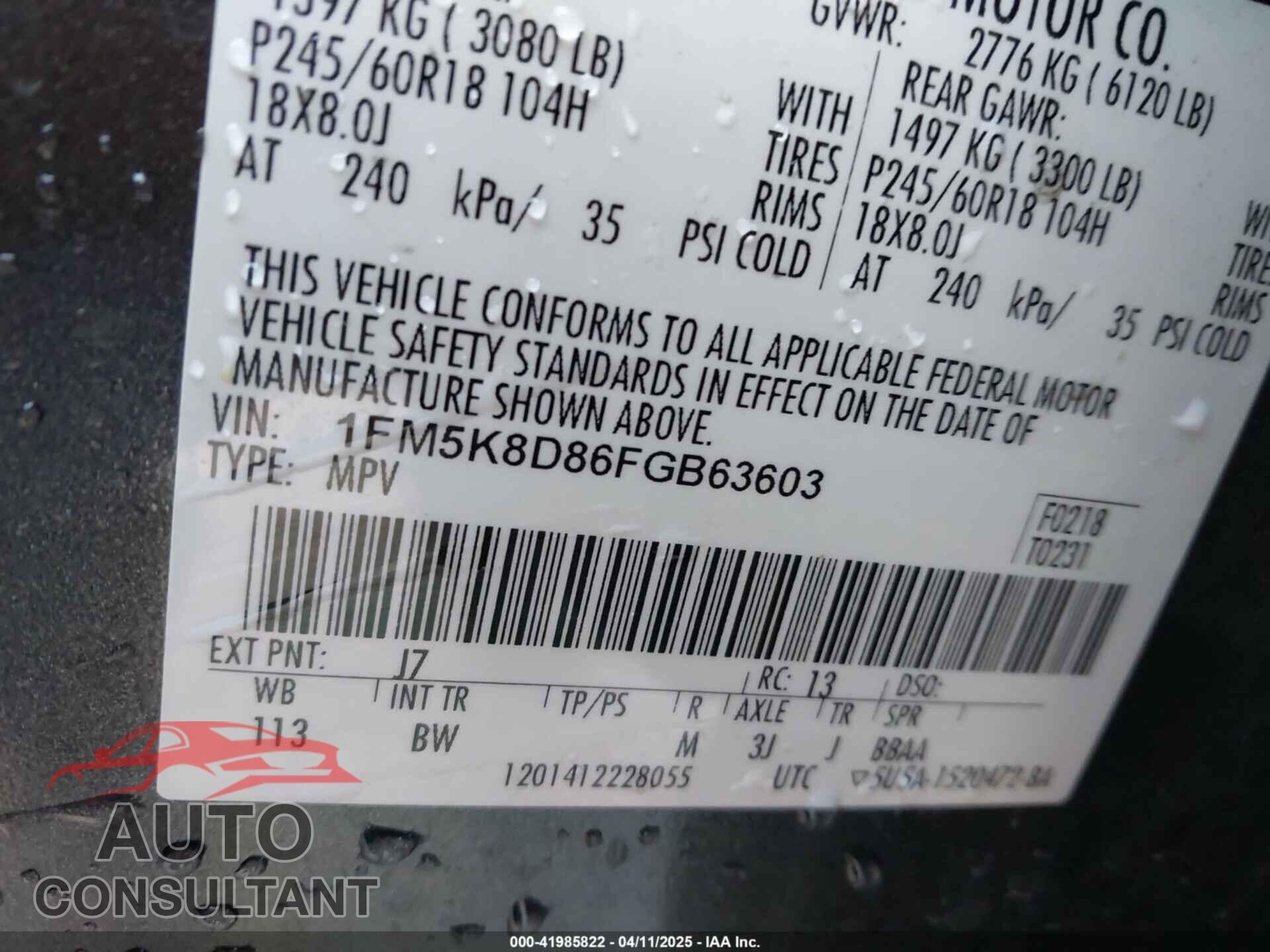 FORD EXPLORER 2015 - 1FM5K8D86FGB63603
