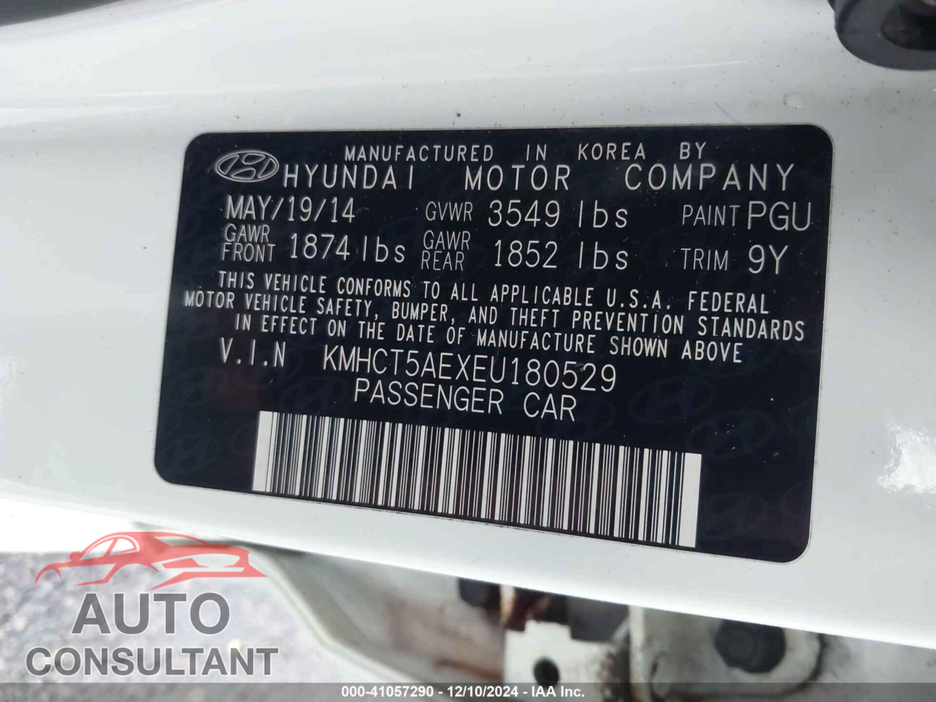 HYUNDAI ACCENT 2014 - KMHCT5AEXEU180529