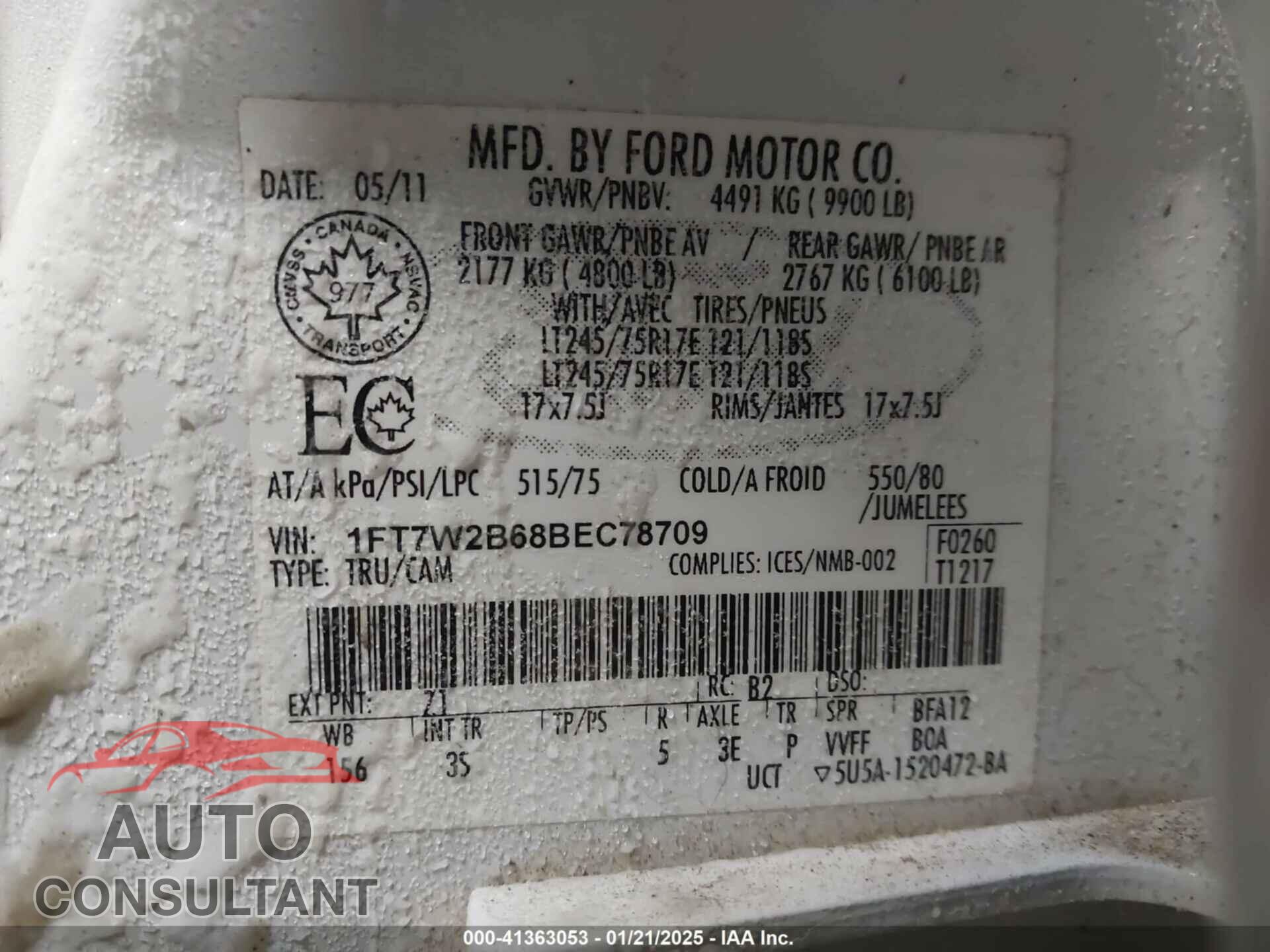 FORD F-250 2011 - 1FT7W2B68BEC78709