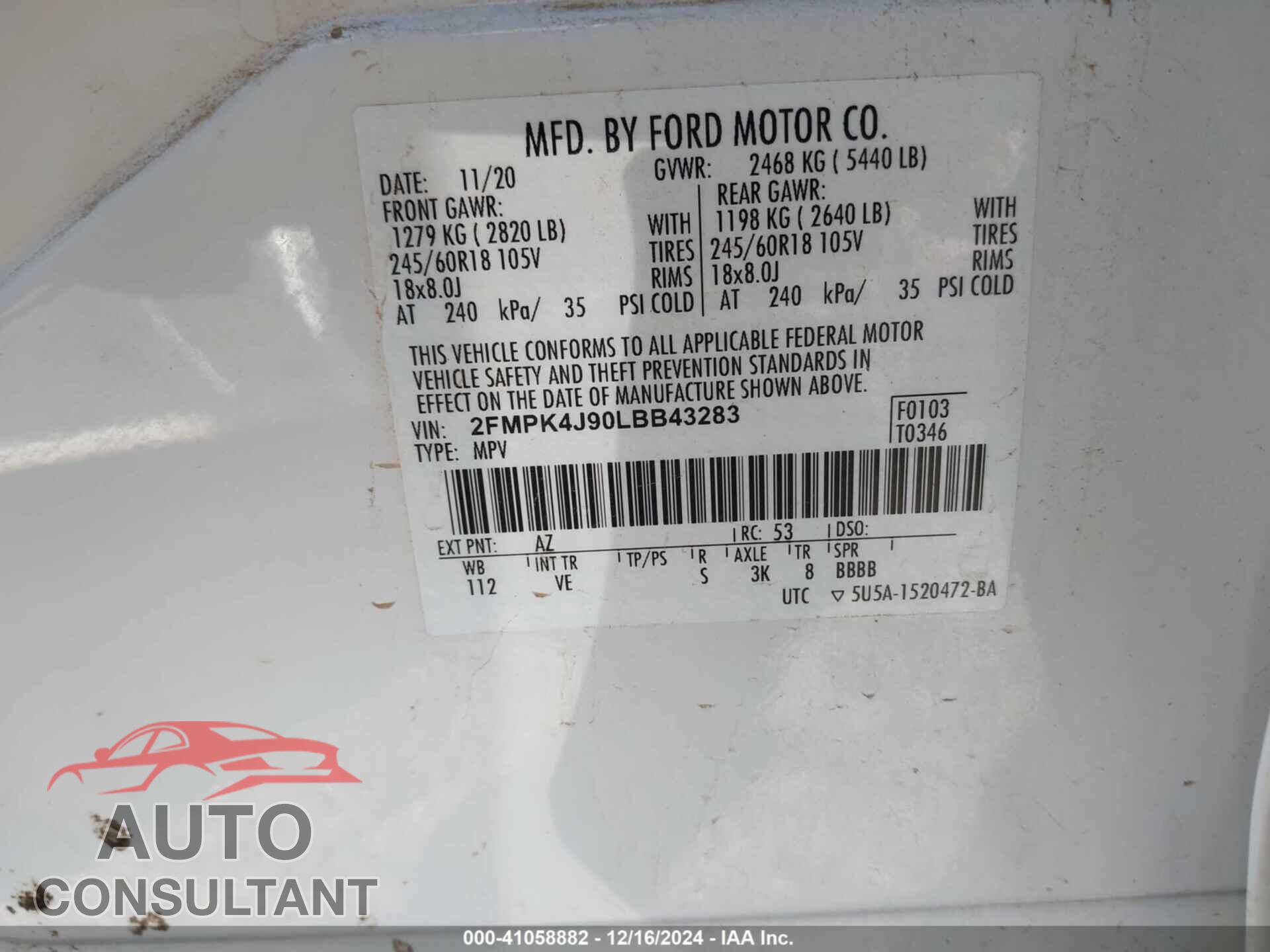 FORD EDGE 2020 - 2FMPK4J90LBB43283