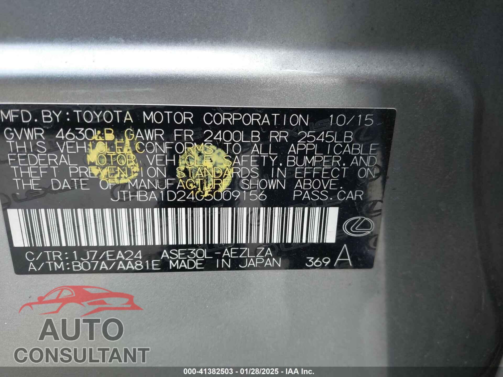 LEXUS IS 200T 2016 - JTHBA1D24G5009156