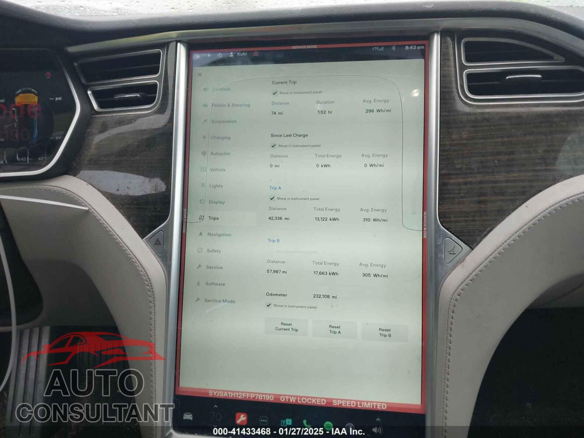 TESLA MODEL S 2015 - 5YJSA1H12FFP78190