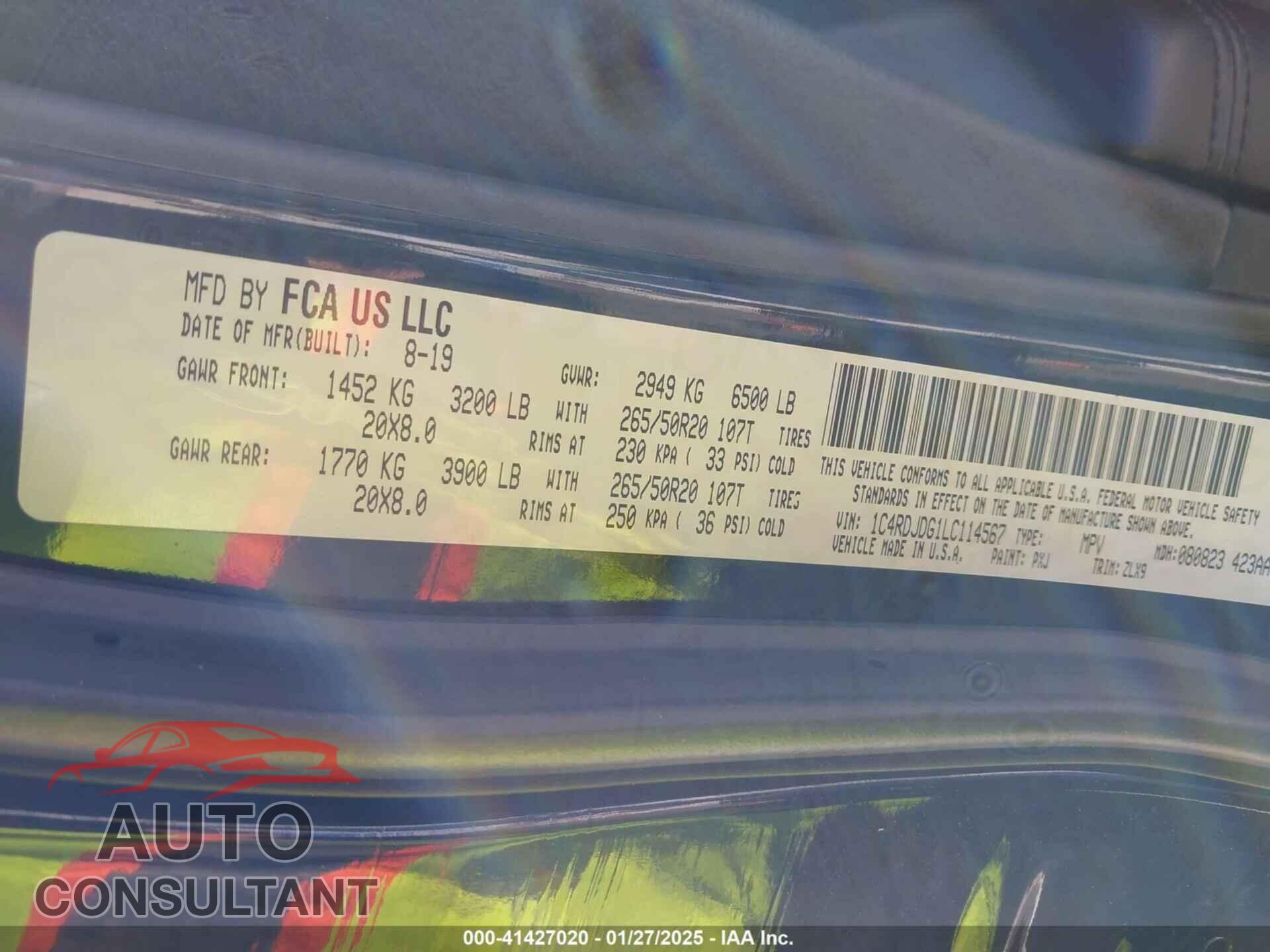 DODGE DURANGO 2020 - 1C4RDJDG1LC114567