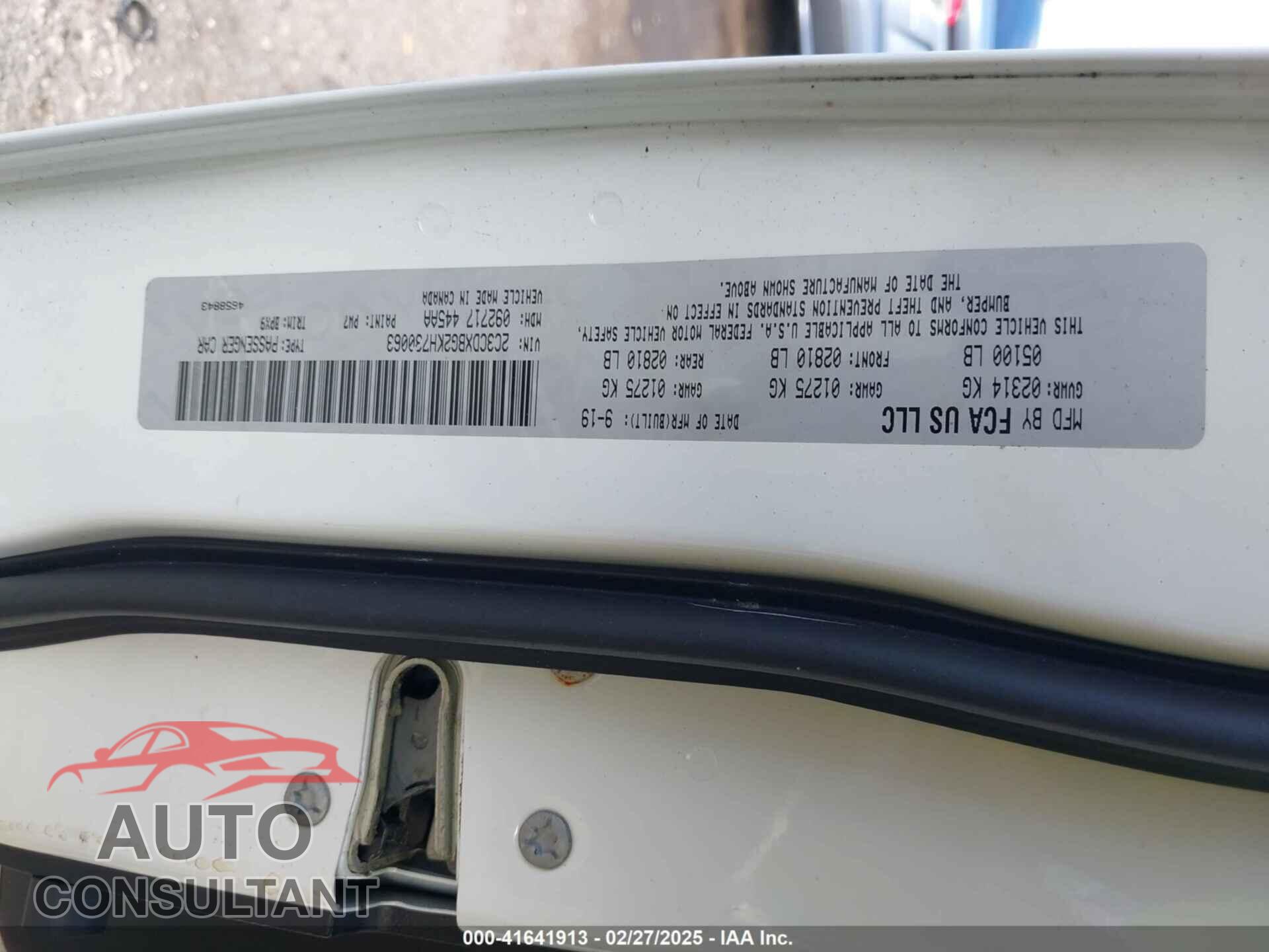 DODGE CHARGER 2019 - 2C3CDXBG2KH730063