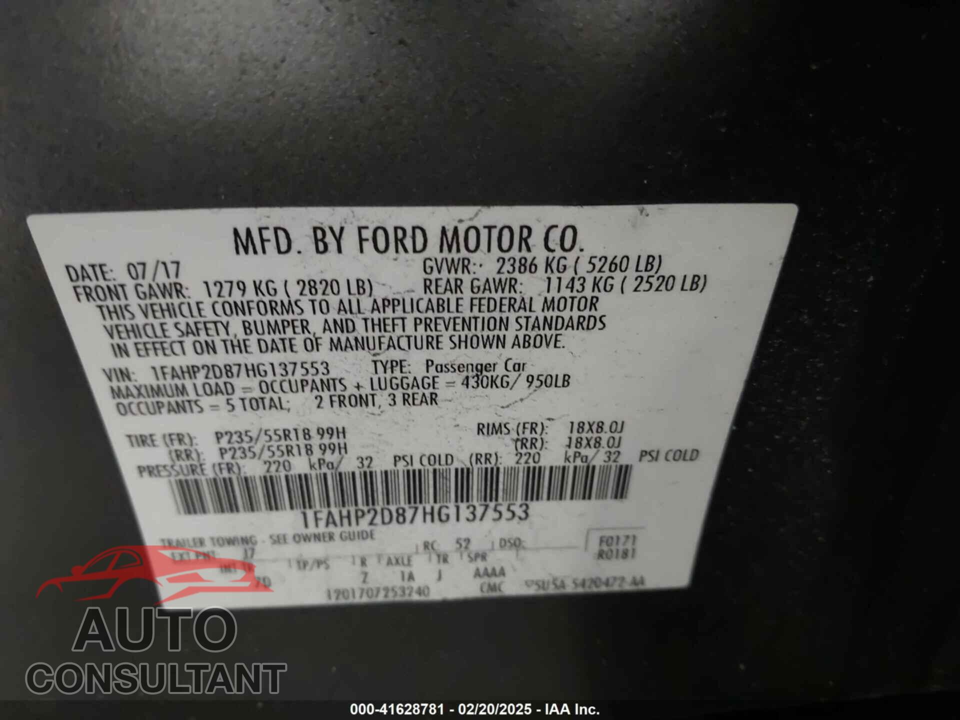 FORD TAURUS 2017 - 1FAHP2D87HG137553