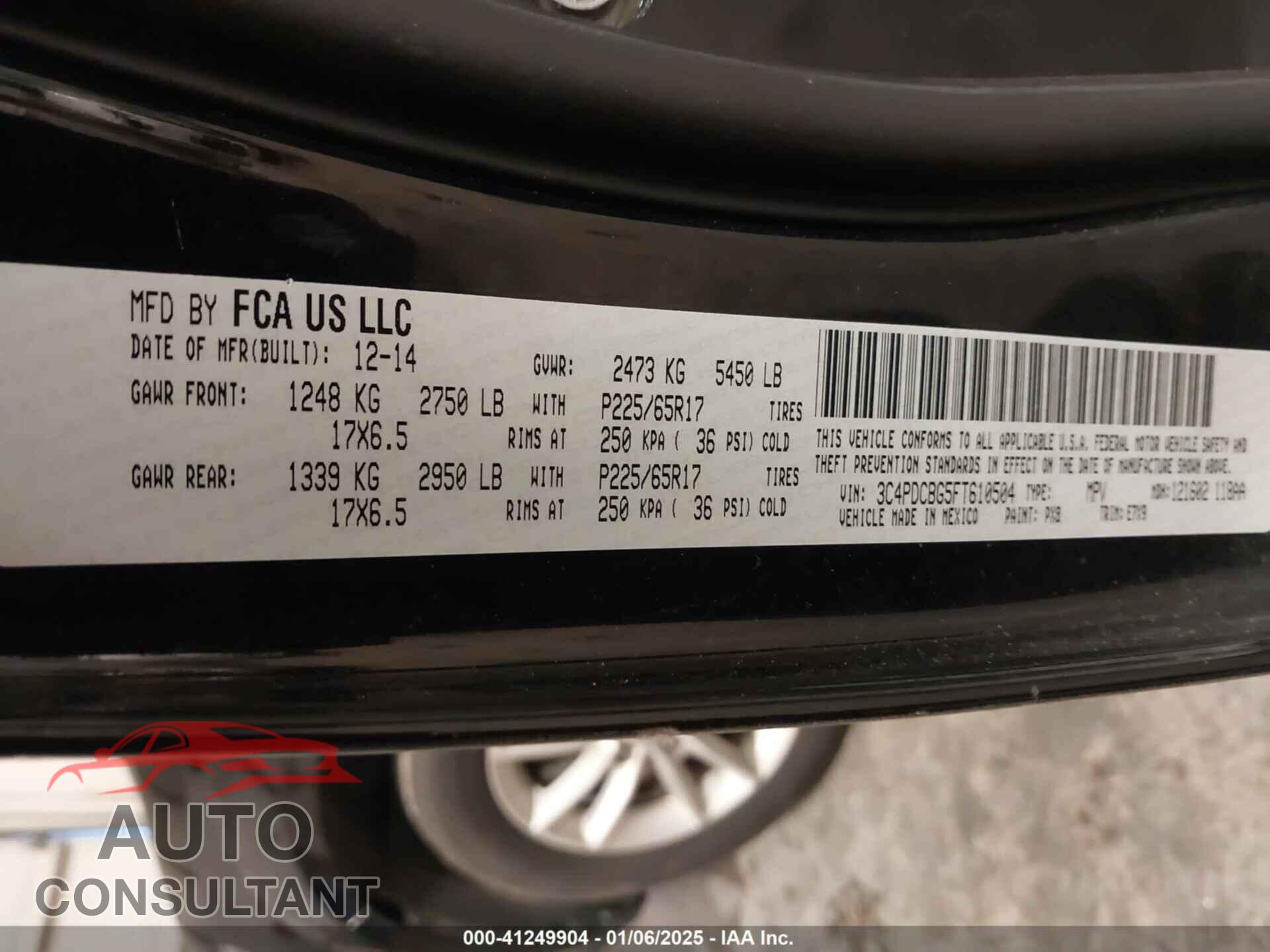 DODGE JOURNEY 2015 - 3C4PDCBG5FT610504