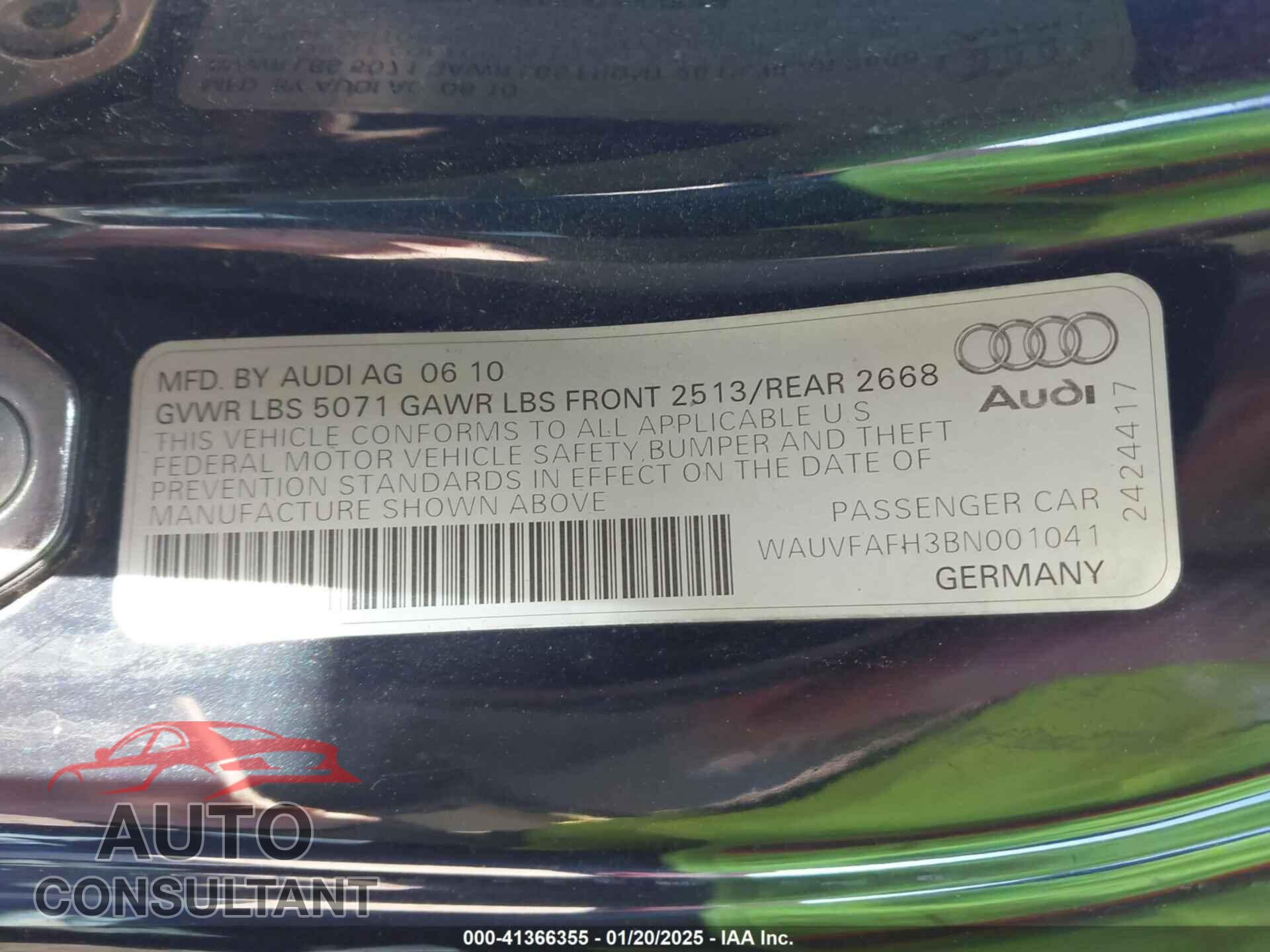 AUDI A5 2011 - WAUVFAFH3BN001041