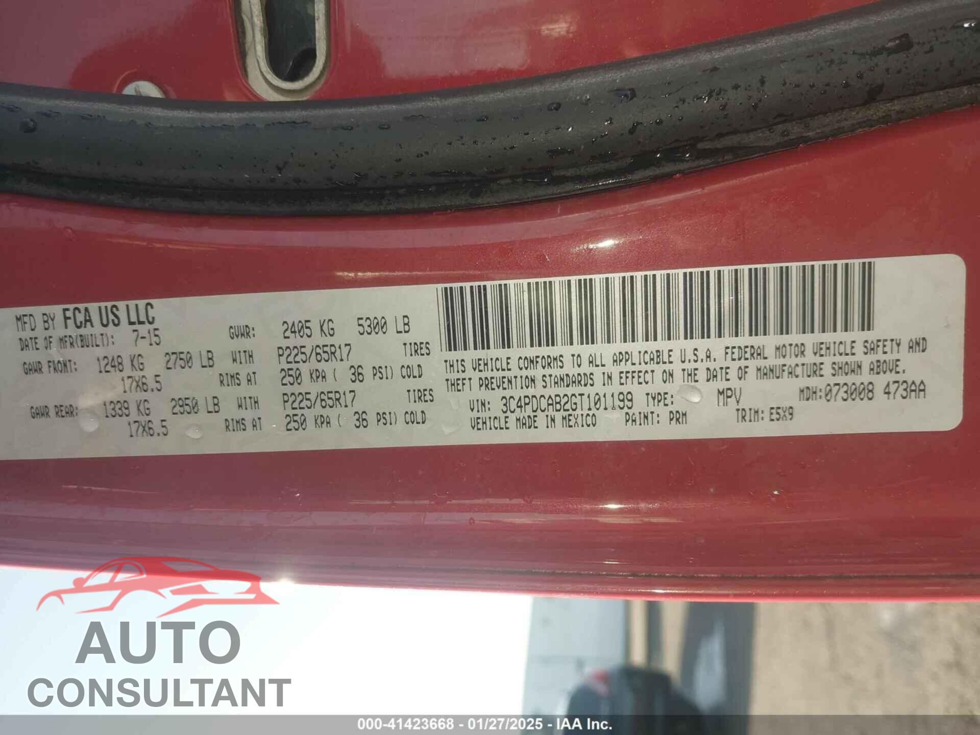 DODGE JOURNEY 2016 - 3C4PDCAB2GT101199
