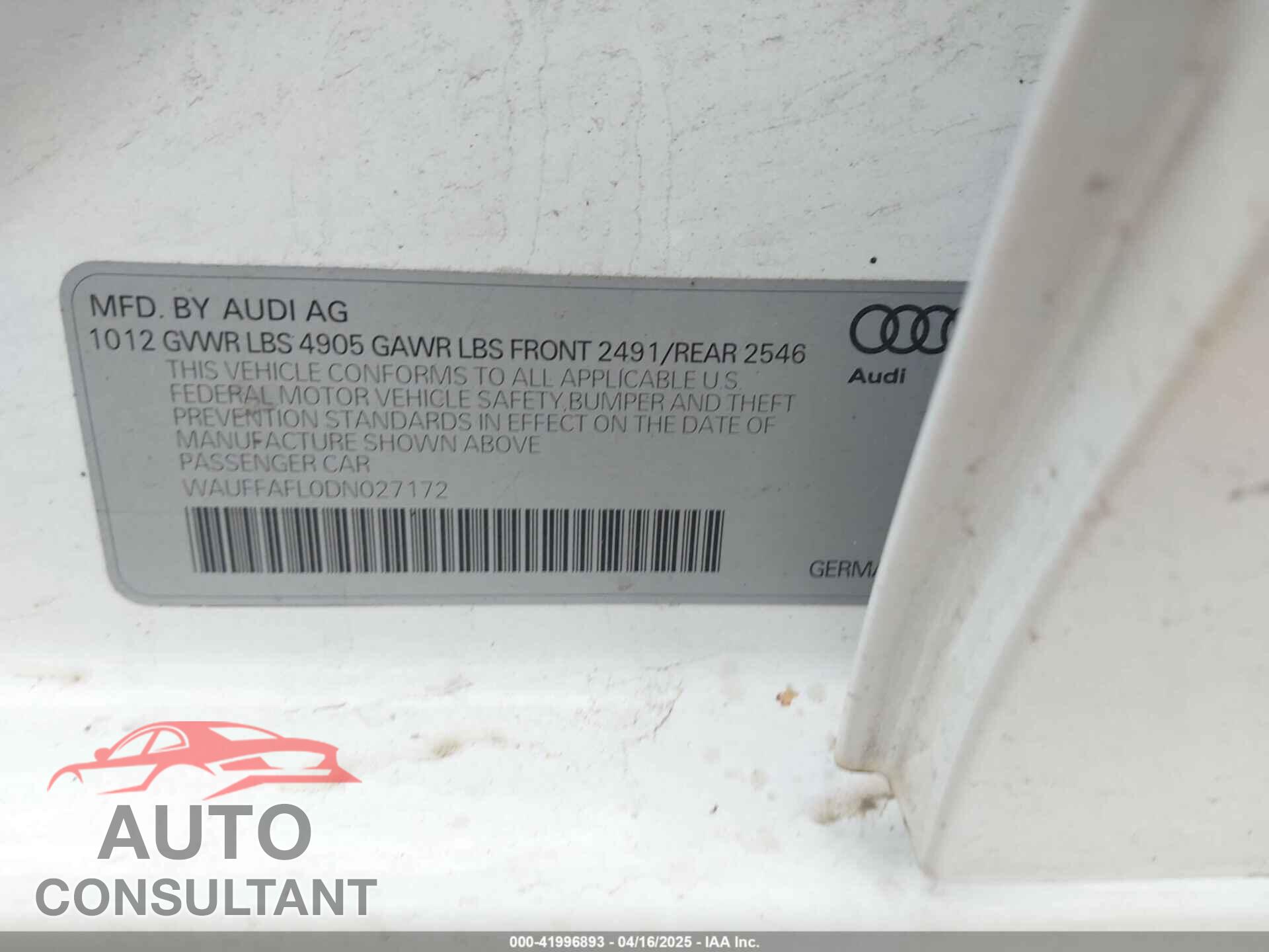 AUDI A4 2013 - WAUFFAFL0DN027172