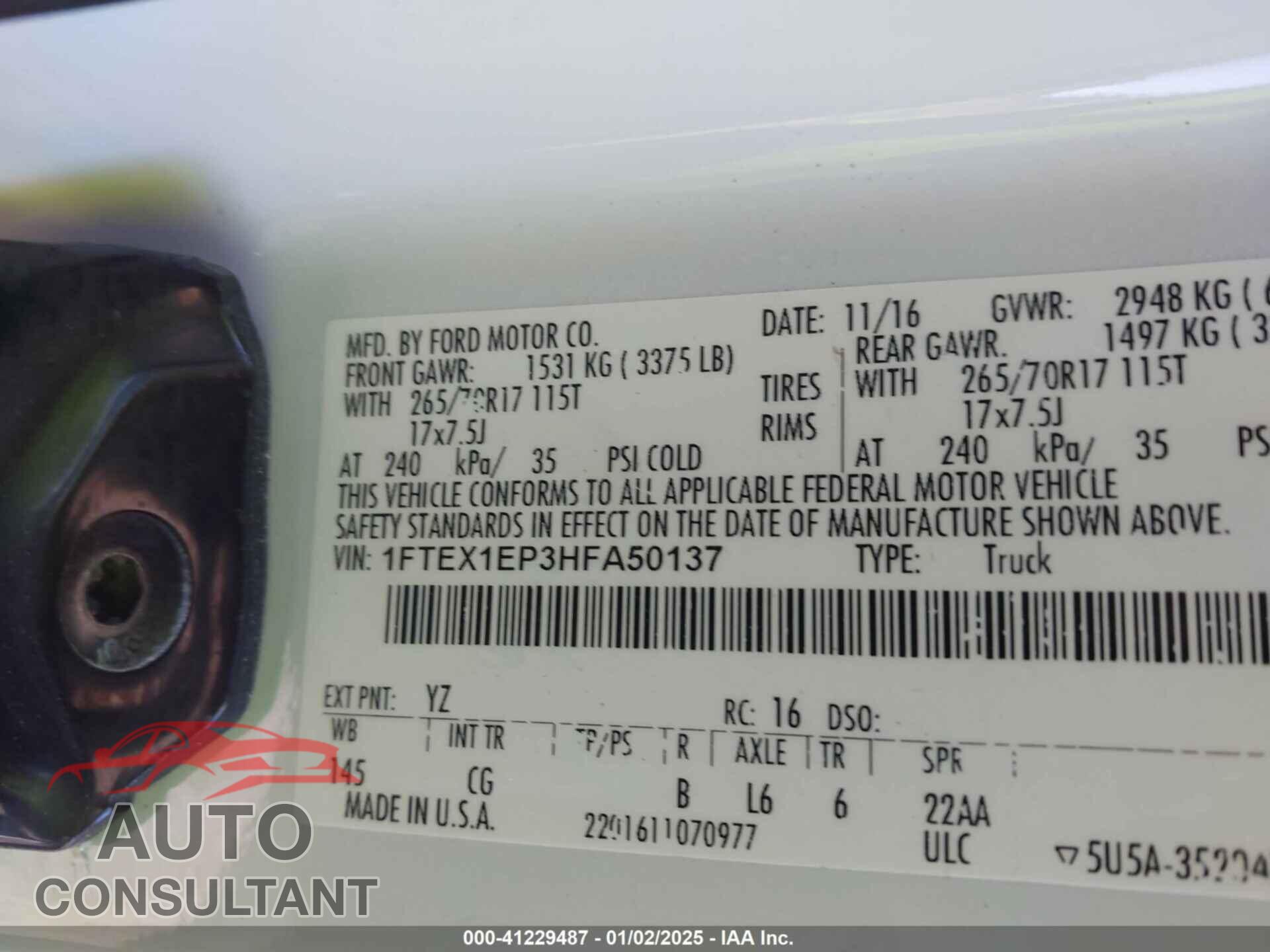 FORD F-150 2017 - 1FTEX1EP3HFA50137