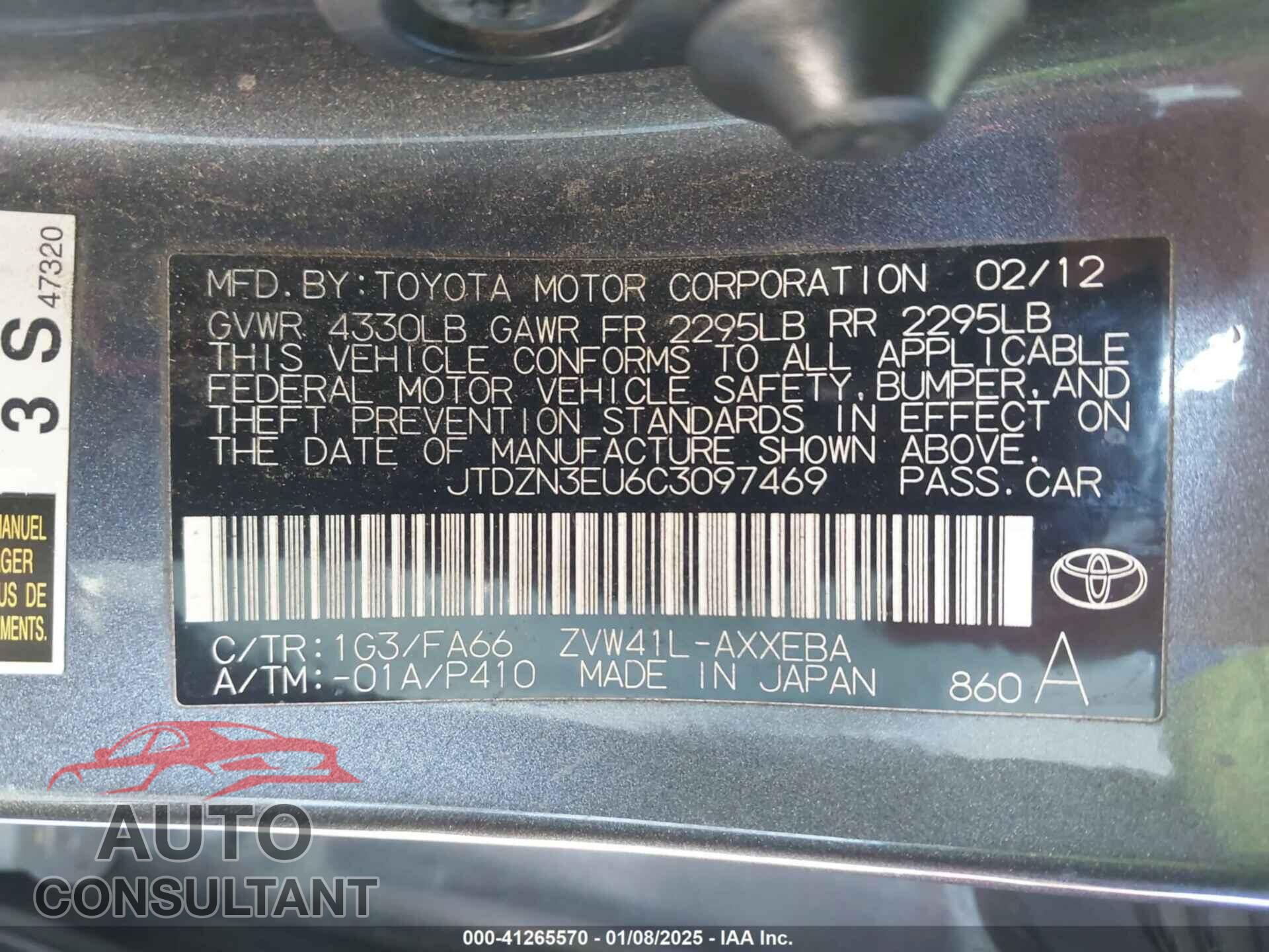 TOYOTA PRIUS V 2012 - JTDZN3EU6C3097469