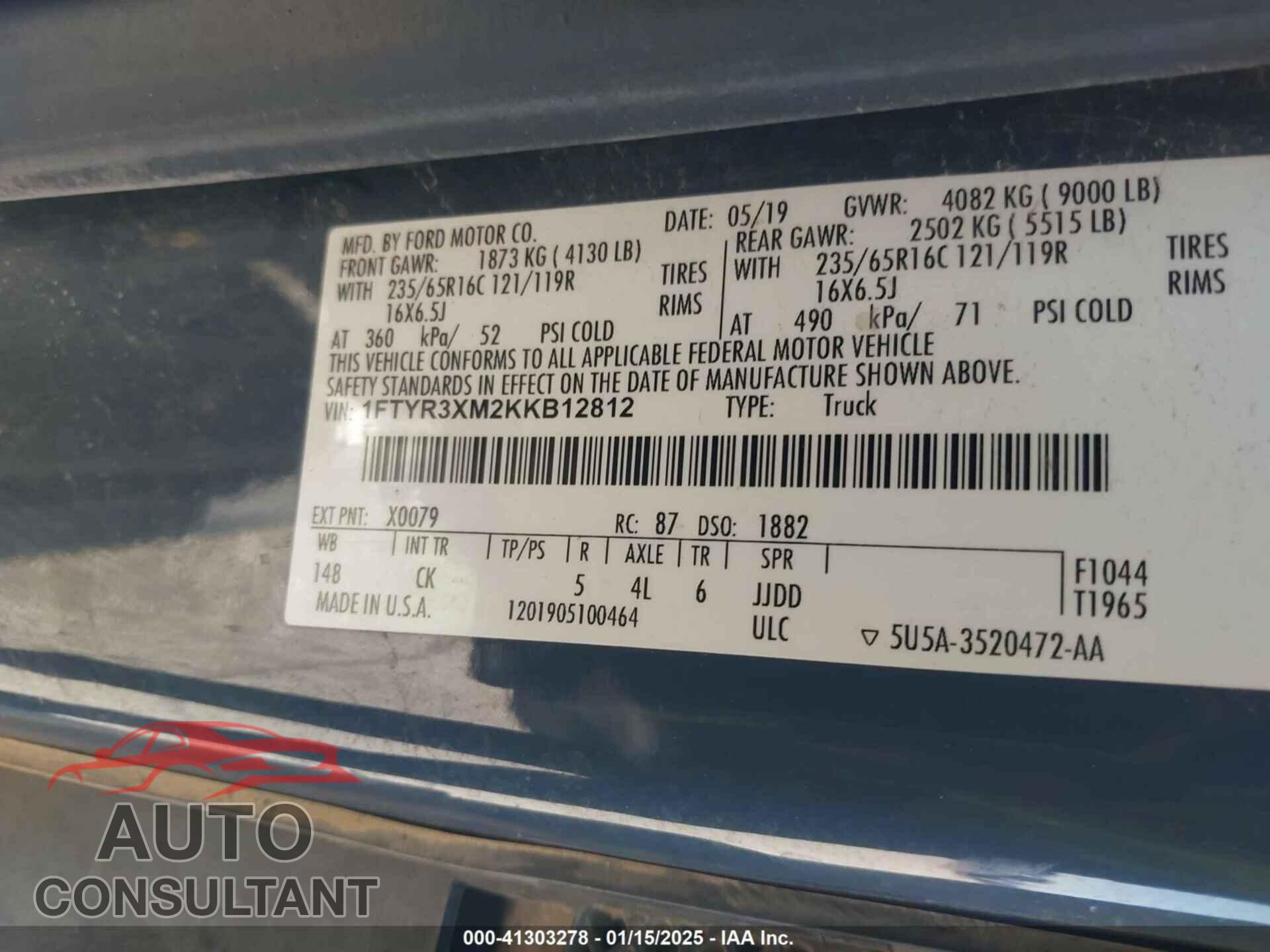 FORD TRANSIT-250 2019 - 1FTYR3XM2KKB12812