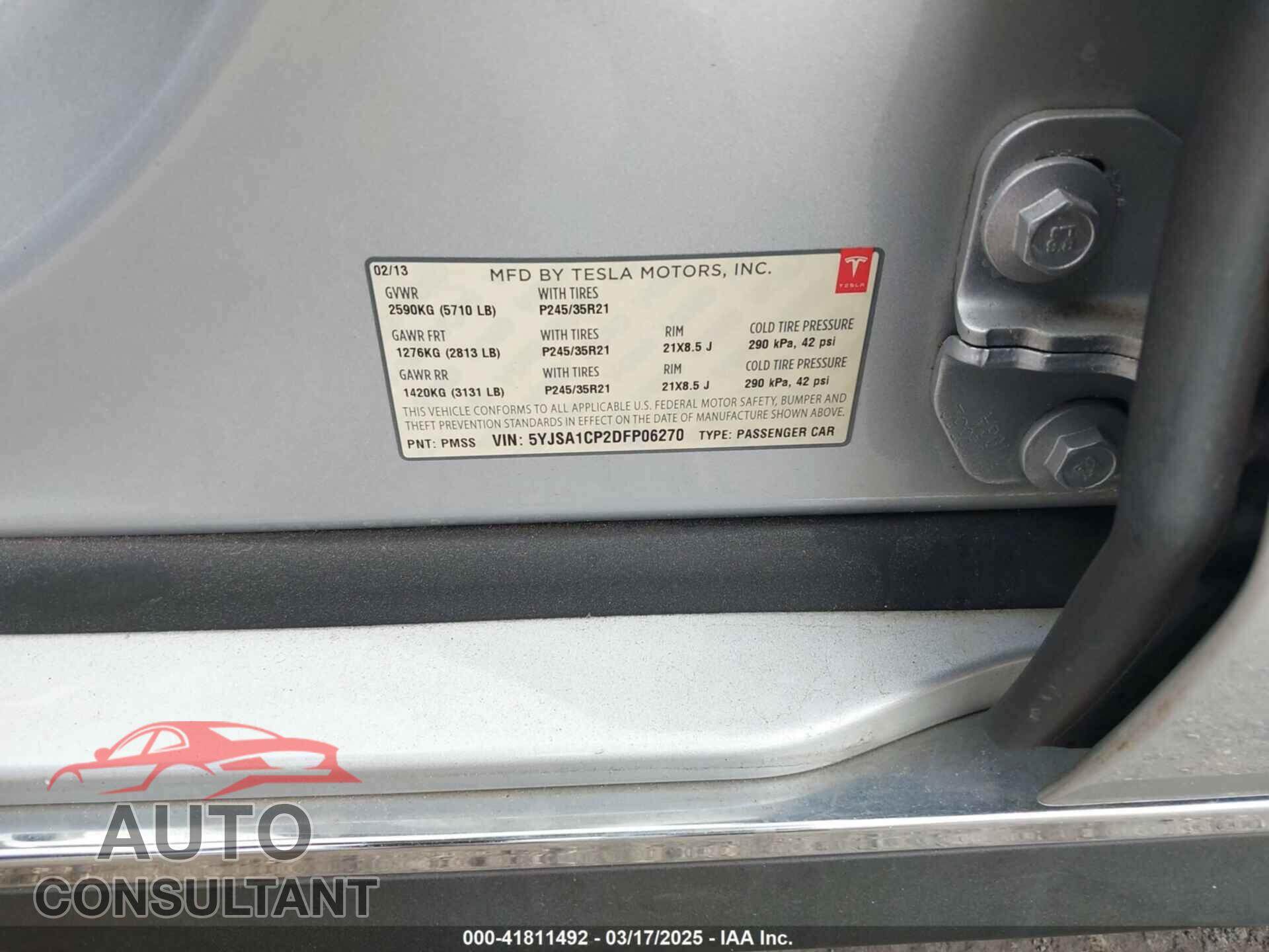 TESLA MODEL S 2013 - 5YJSA1CP2DFP06270