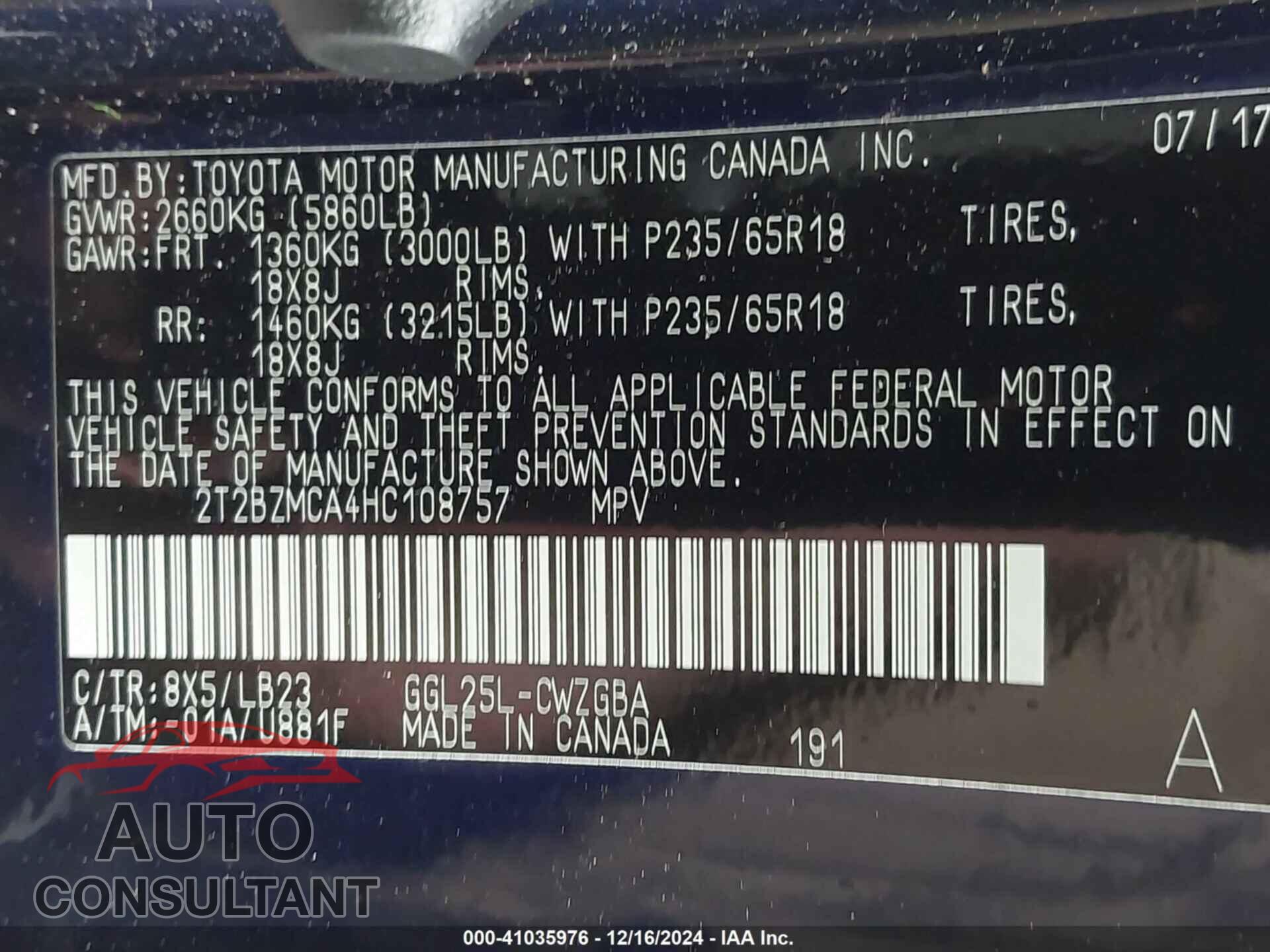LEXUS RX 350 2017 - 2T2BZMCA4HC108757