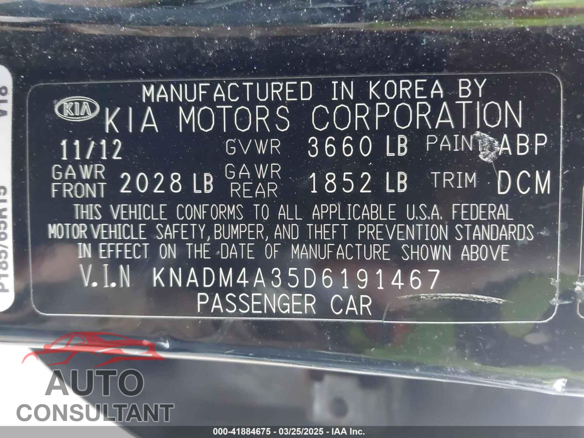 KIA RIO 2013 - KNADM4A35D6191467