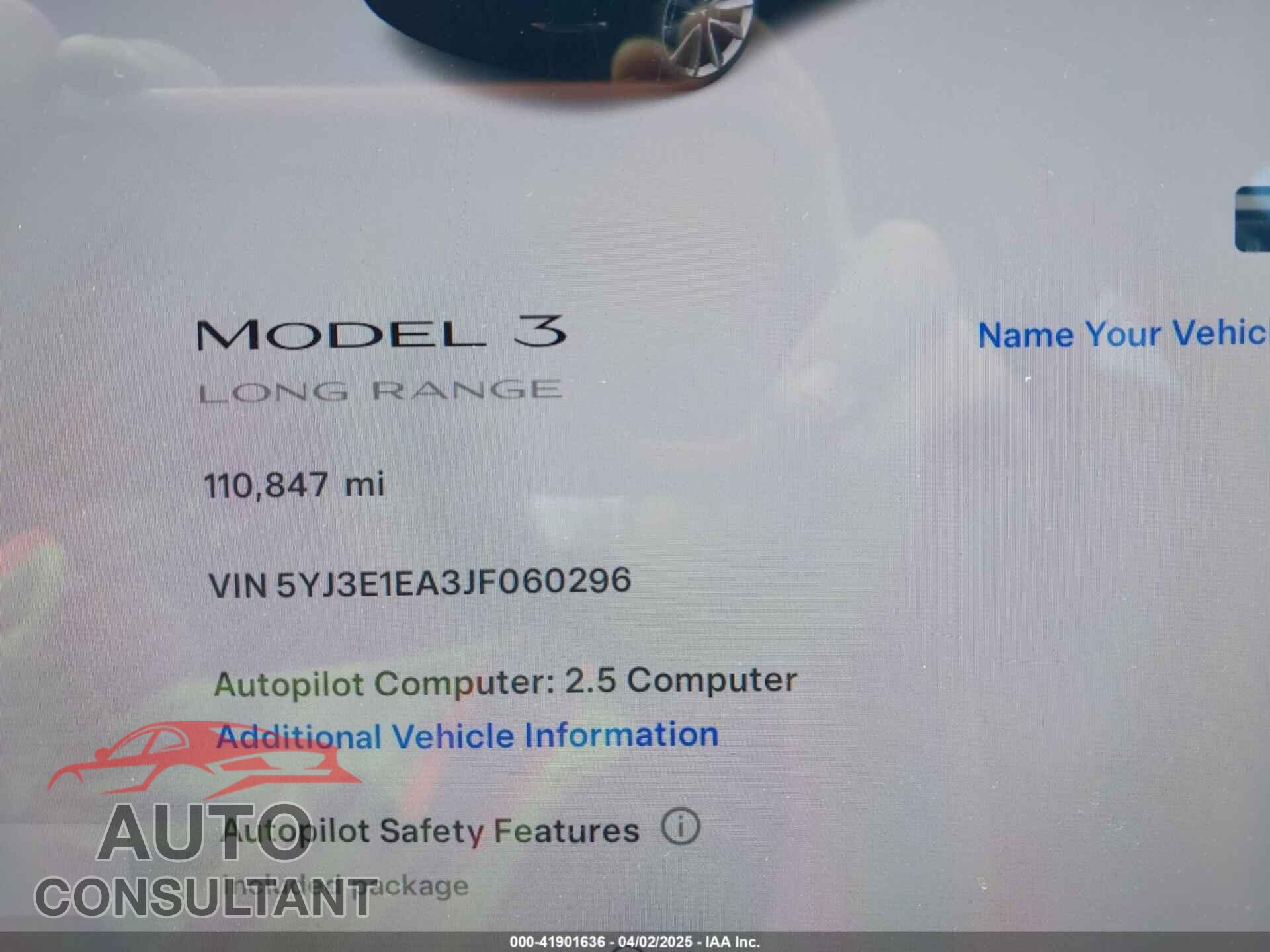 TESLA MODEL 3 2018 - 5YJ3E1EA3JF060296