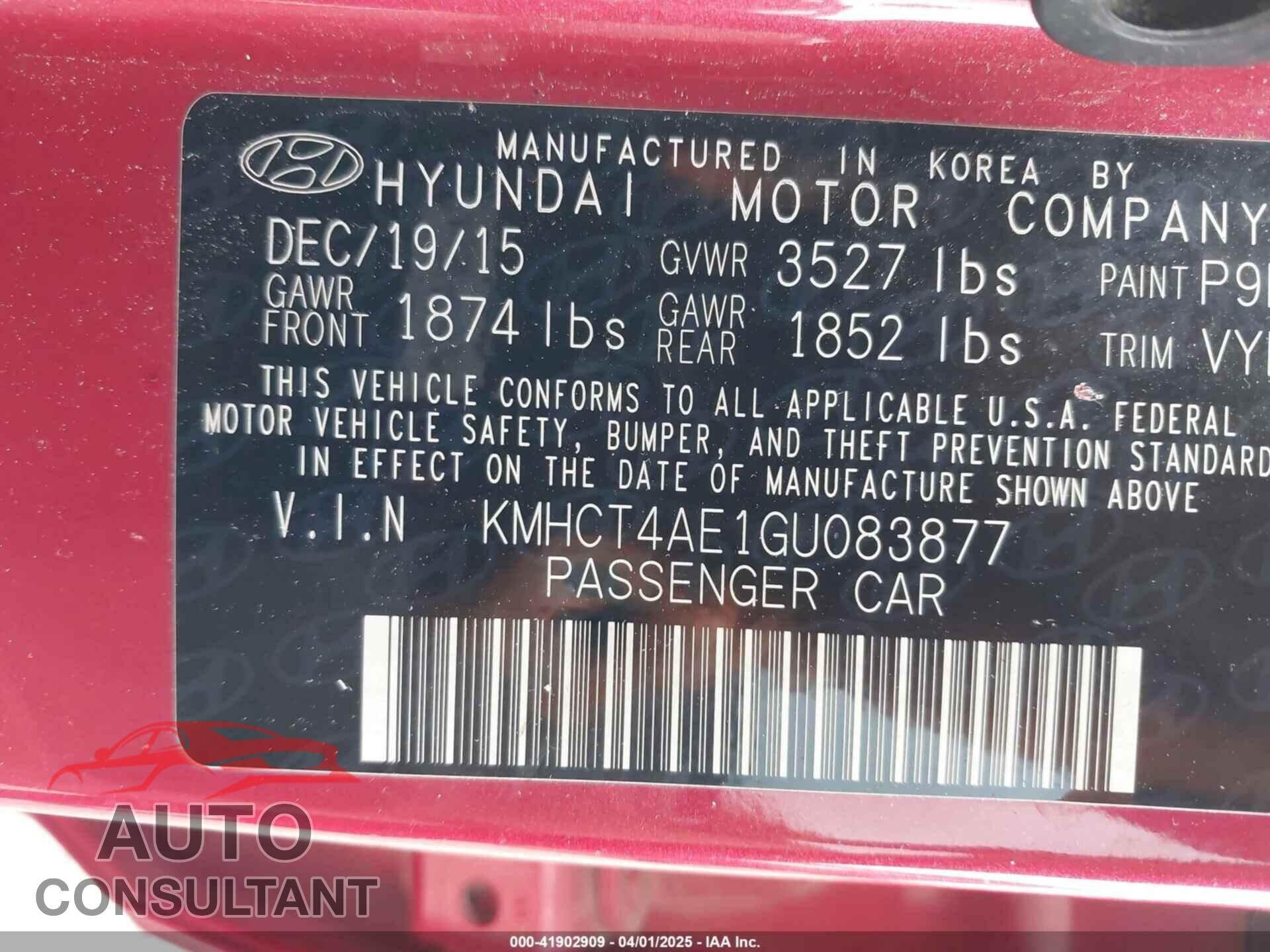 HYUNDAI ACCENT 2016 - KMHCT4AE1GU083877