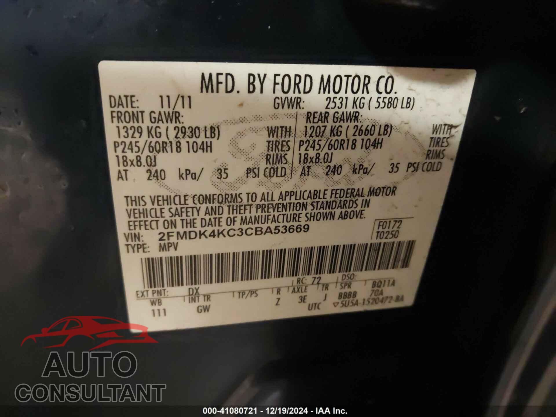 FORD EDGE 2012 - 2FMDK4KC3CBA53669