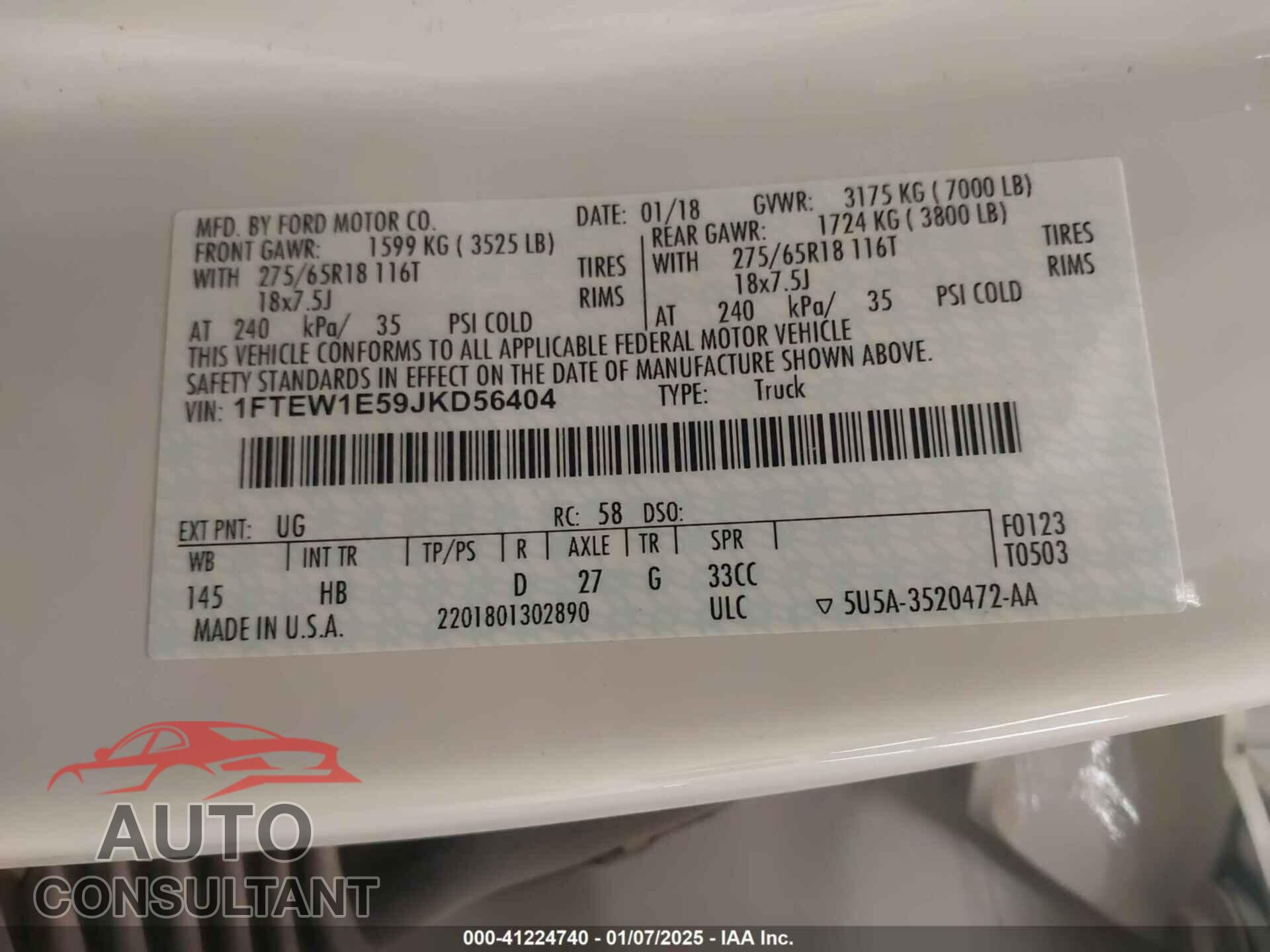 FORD F-150 2018 - 1FTEW1E59JKD56404