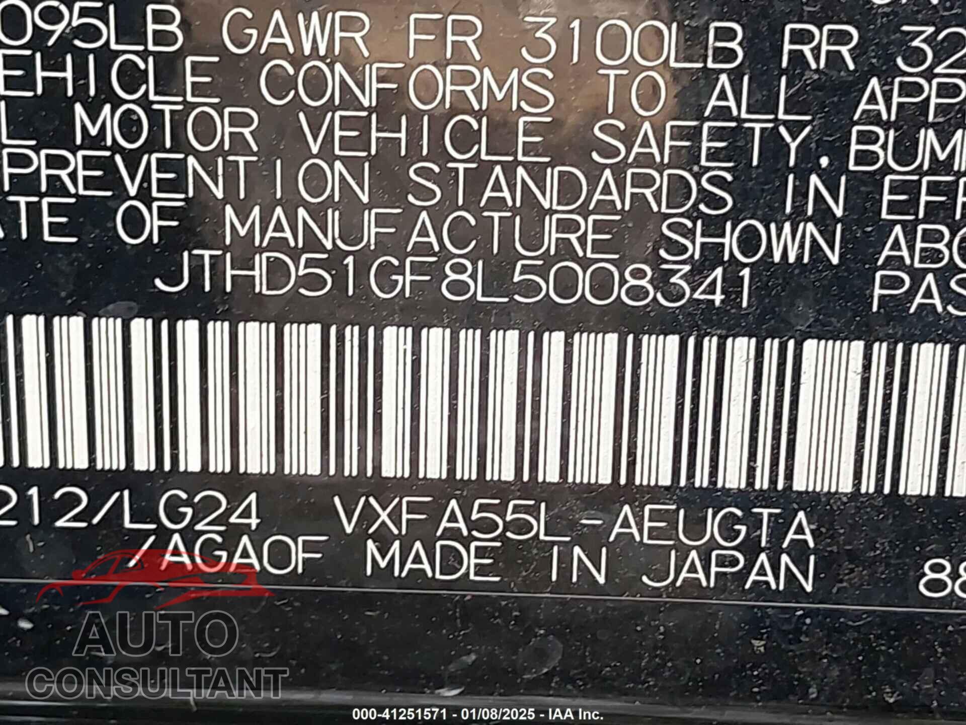 LEXUS LS 500 2020 - JTHD51GF8L5008341