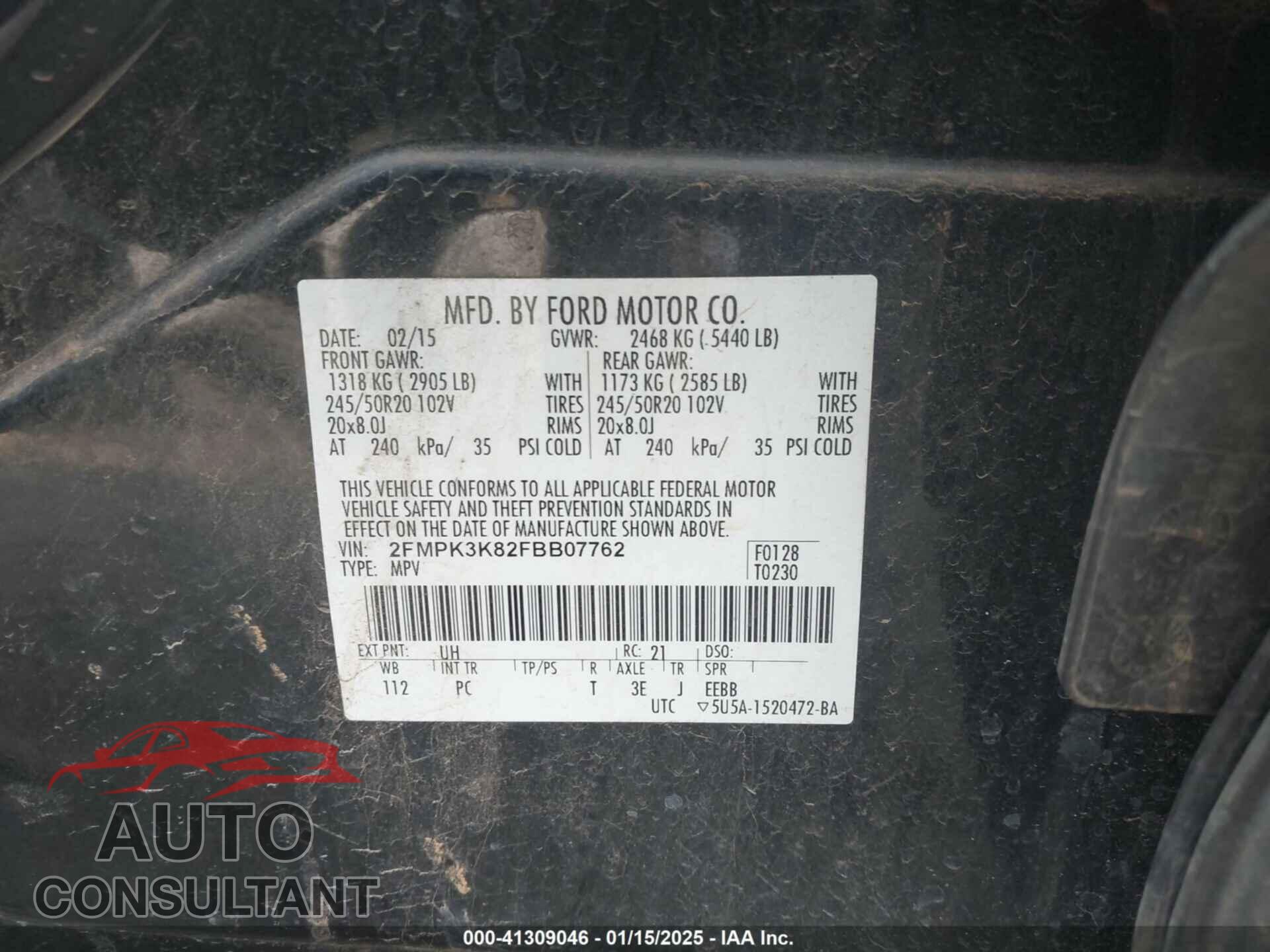 FORD EDGE 2015 - 2FMPK3K82FBB07762