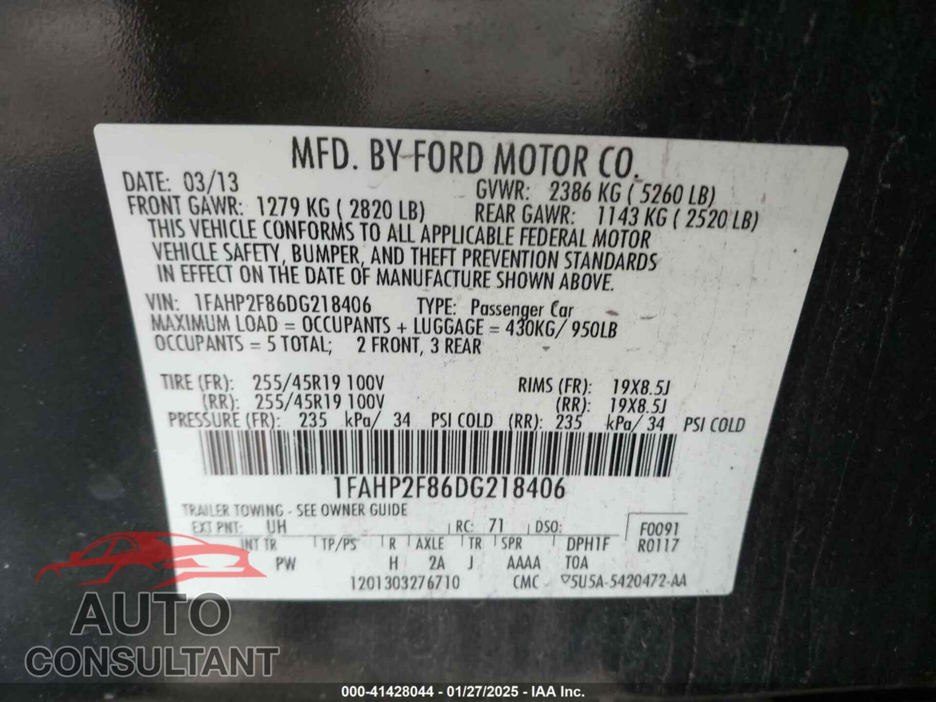 FORD TAURUS 2013 - 1FAHP2F86DG218406