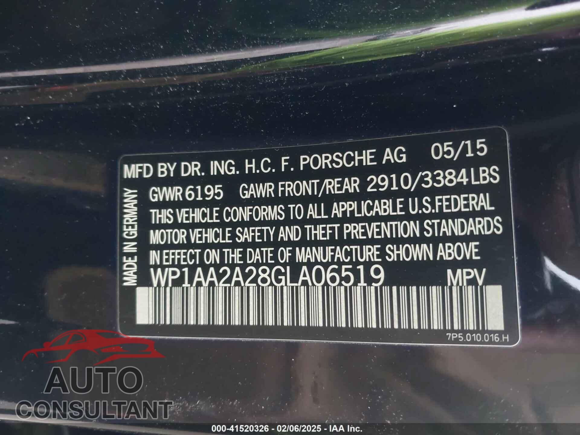 PORSCHE CAYENNE 2016 - WP1AA2A28GLA06519