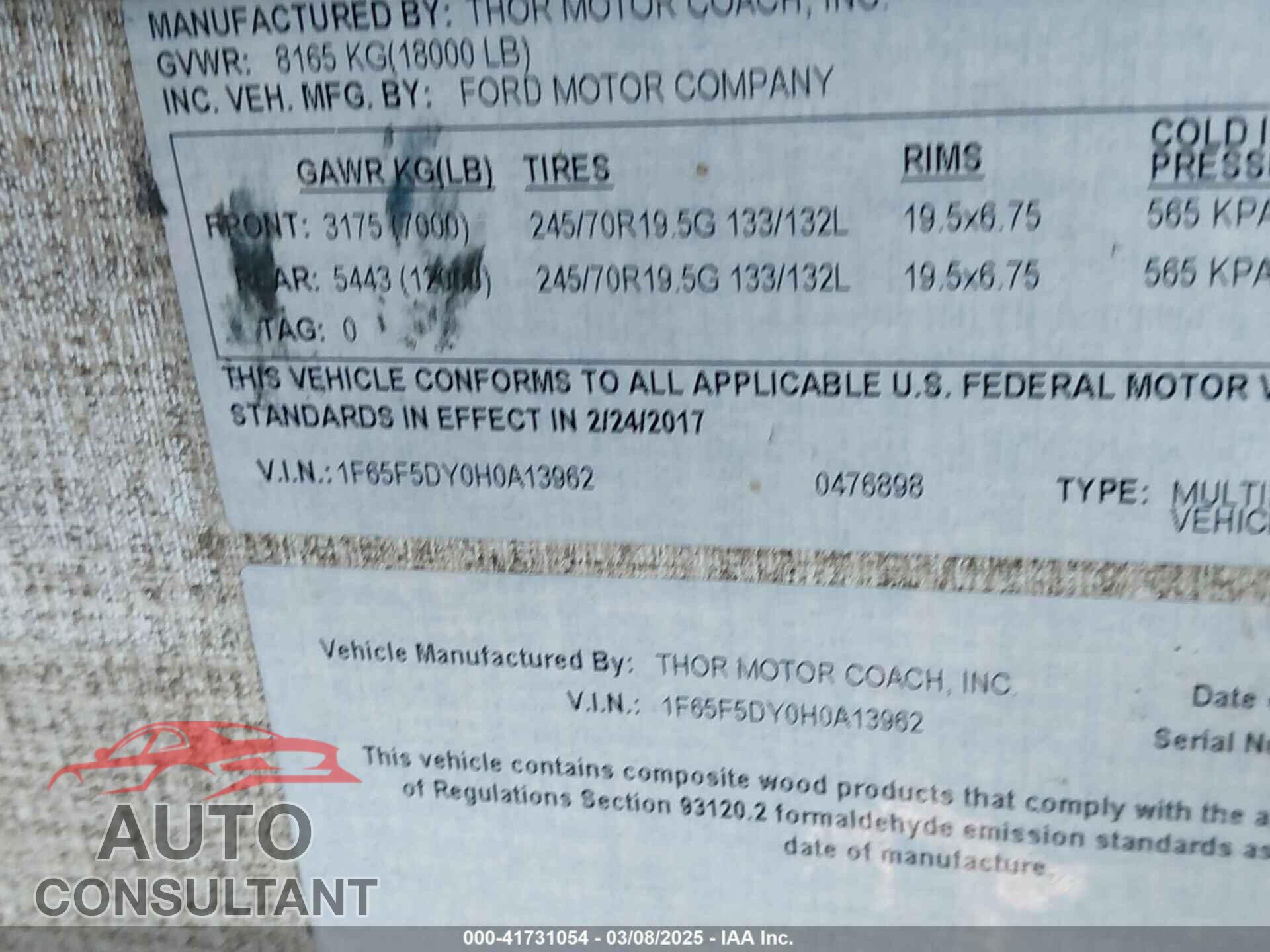 FORD F53 2017 - 1F65F5DY0H0A13962
