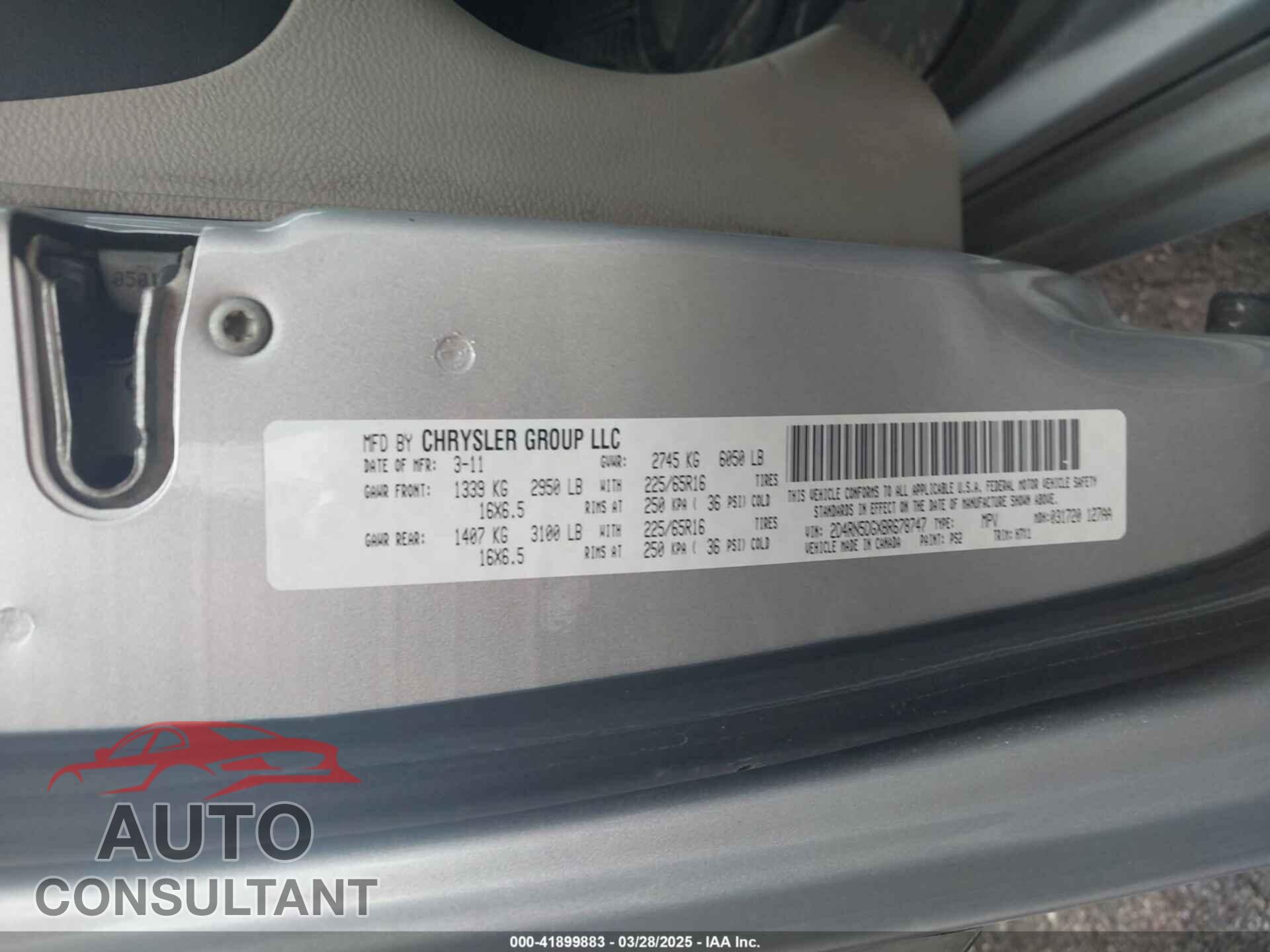DODGE GRAND CARAVAN 2011 - 2D4RN5DGXBR678747