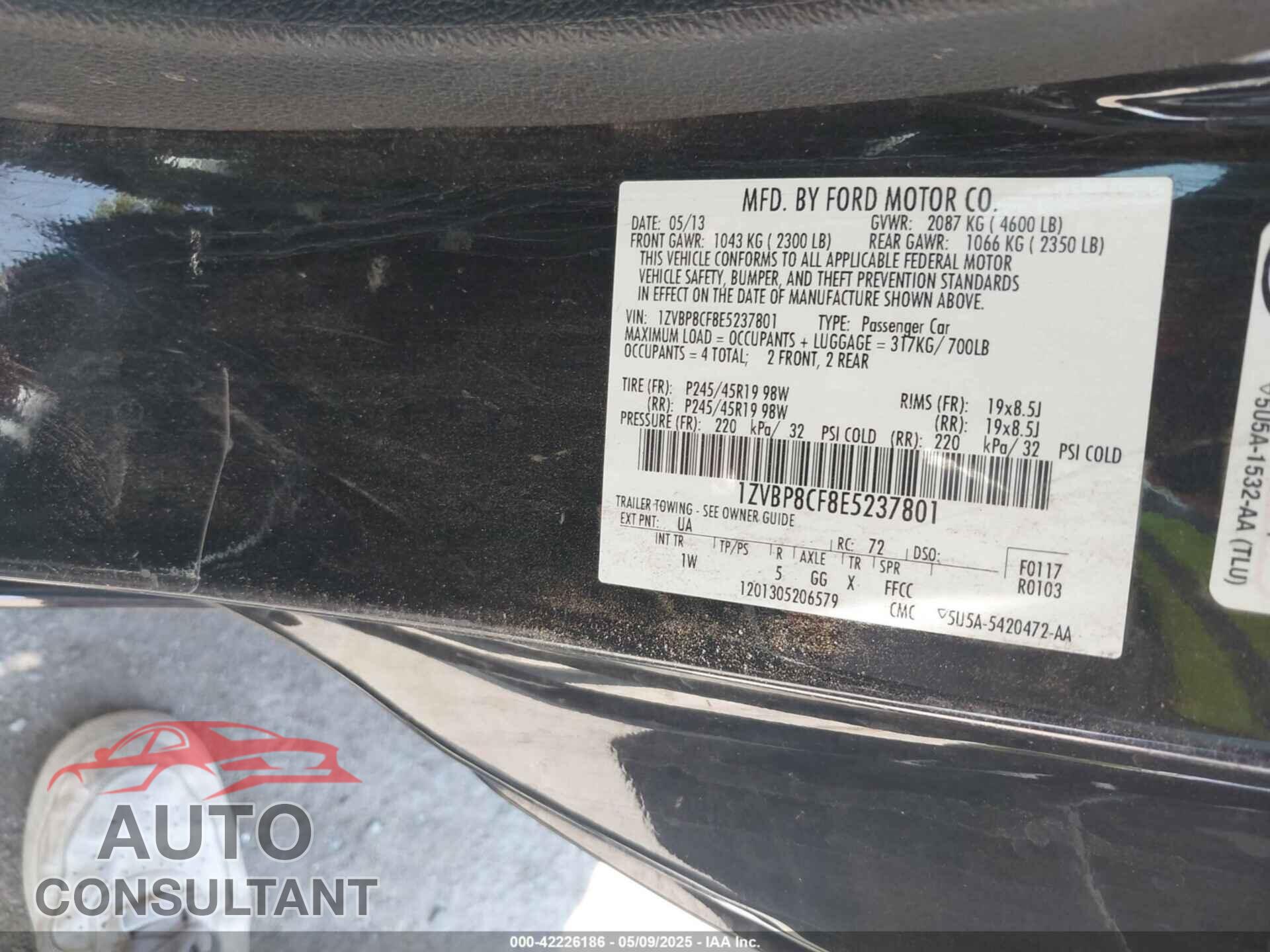 FORD MUSTANG 2014 - 1ZVBP8CF8E5237801