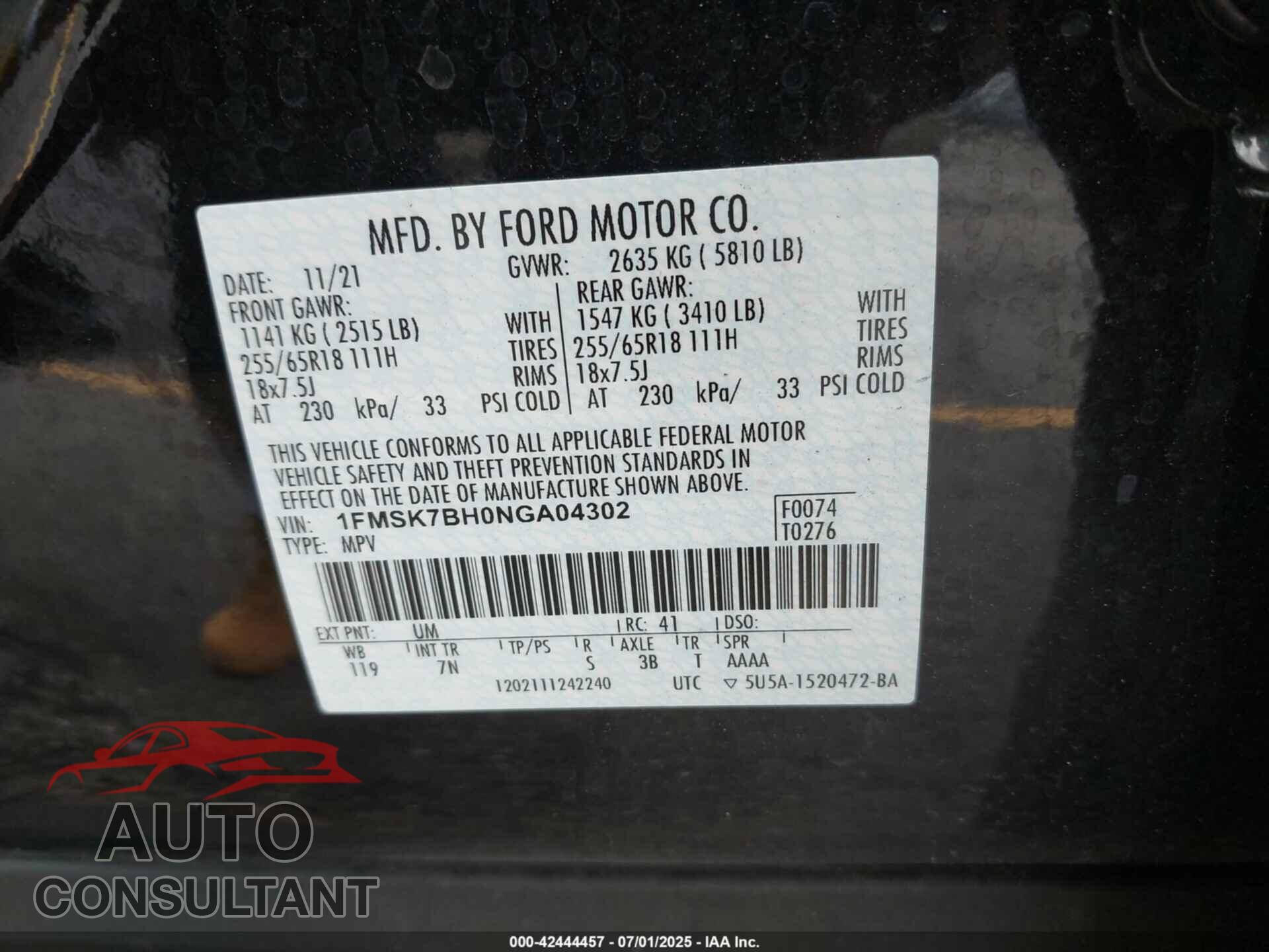 FORD EXPLORER 2022 - 1FMSK7BH0NGA04302