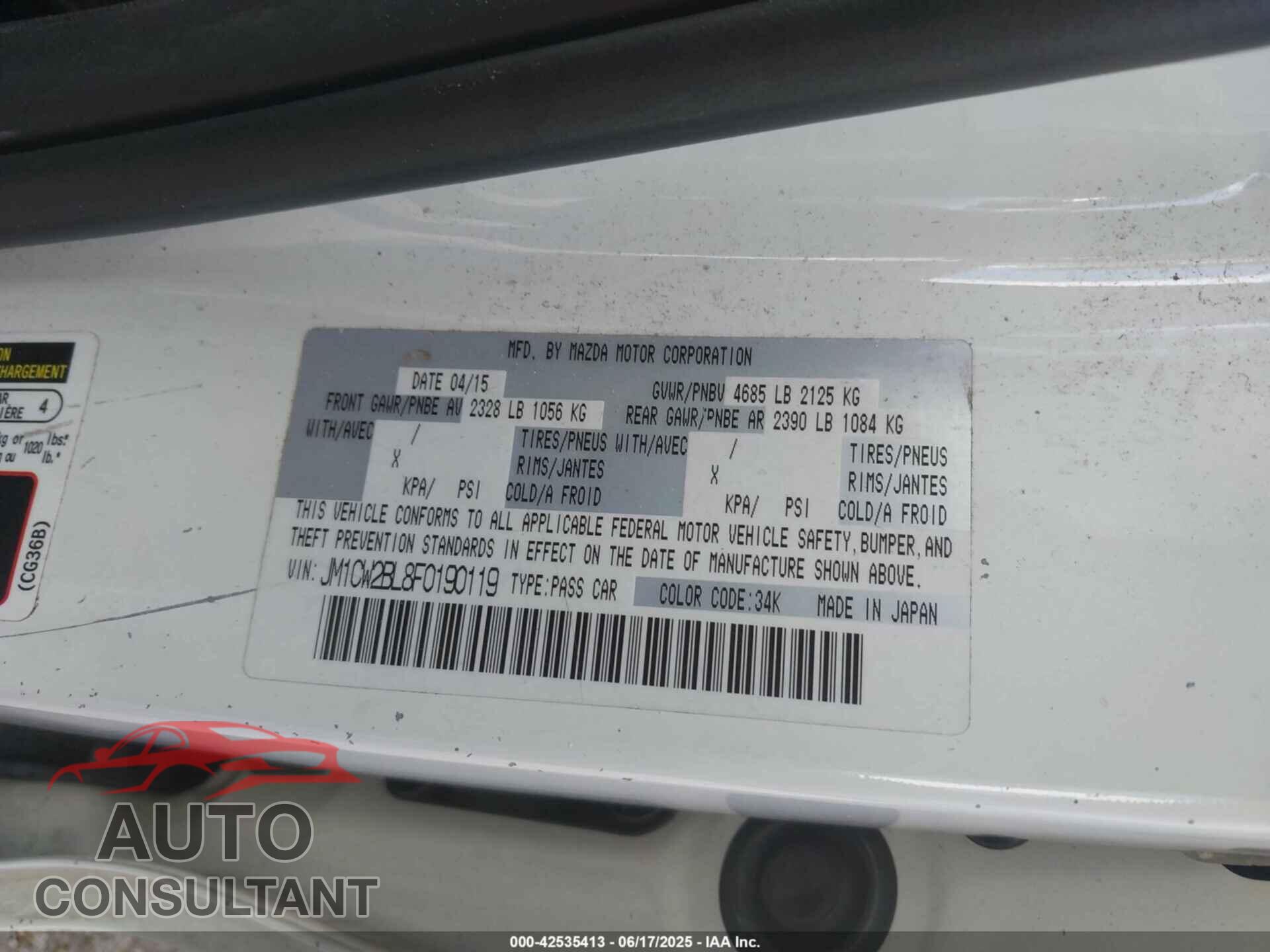 MAZDA MAZDA5 2015 - JM1CW2BL8F0190119
