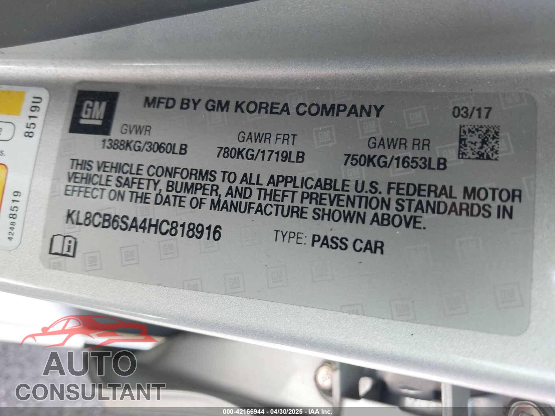 CHEVROLET SPARK 2017 - KL8CB6SA4HC818916