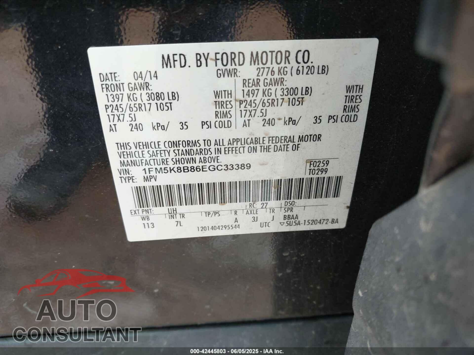 FORD EXPLORER 2014 - 1FM5K8B86EGC33389