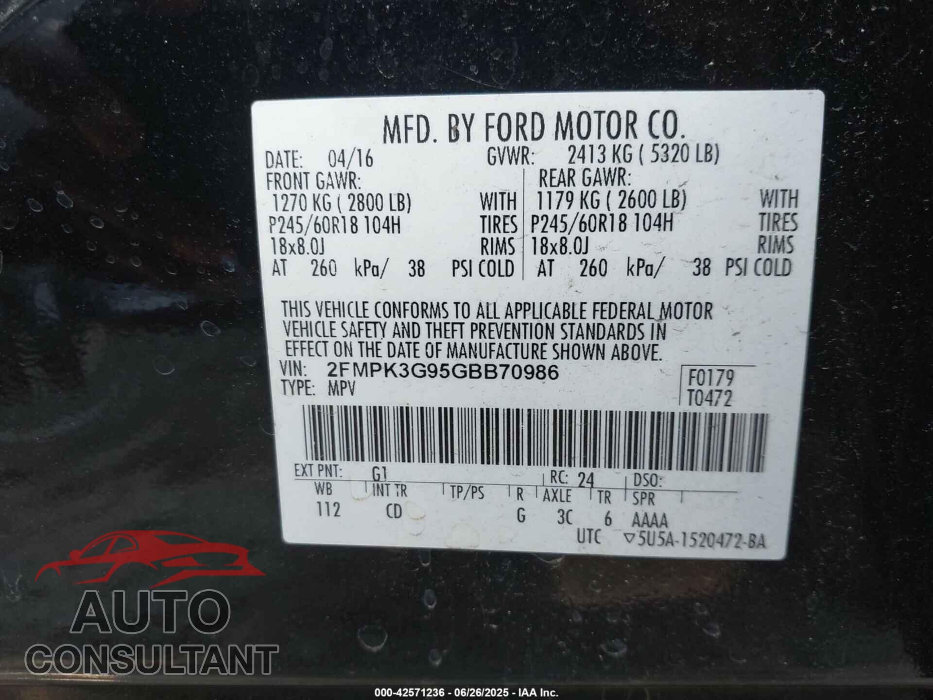 FORD EDGE 2016 - 2FMPK3G95GBB70986