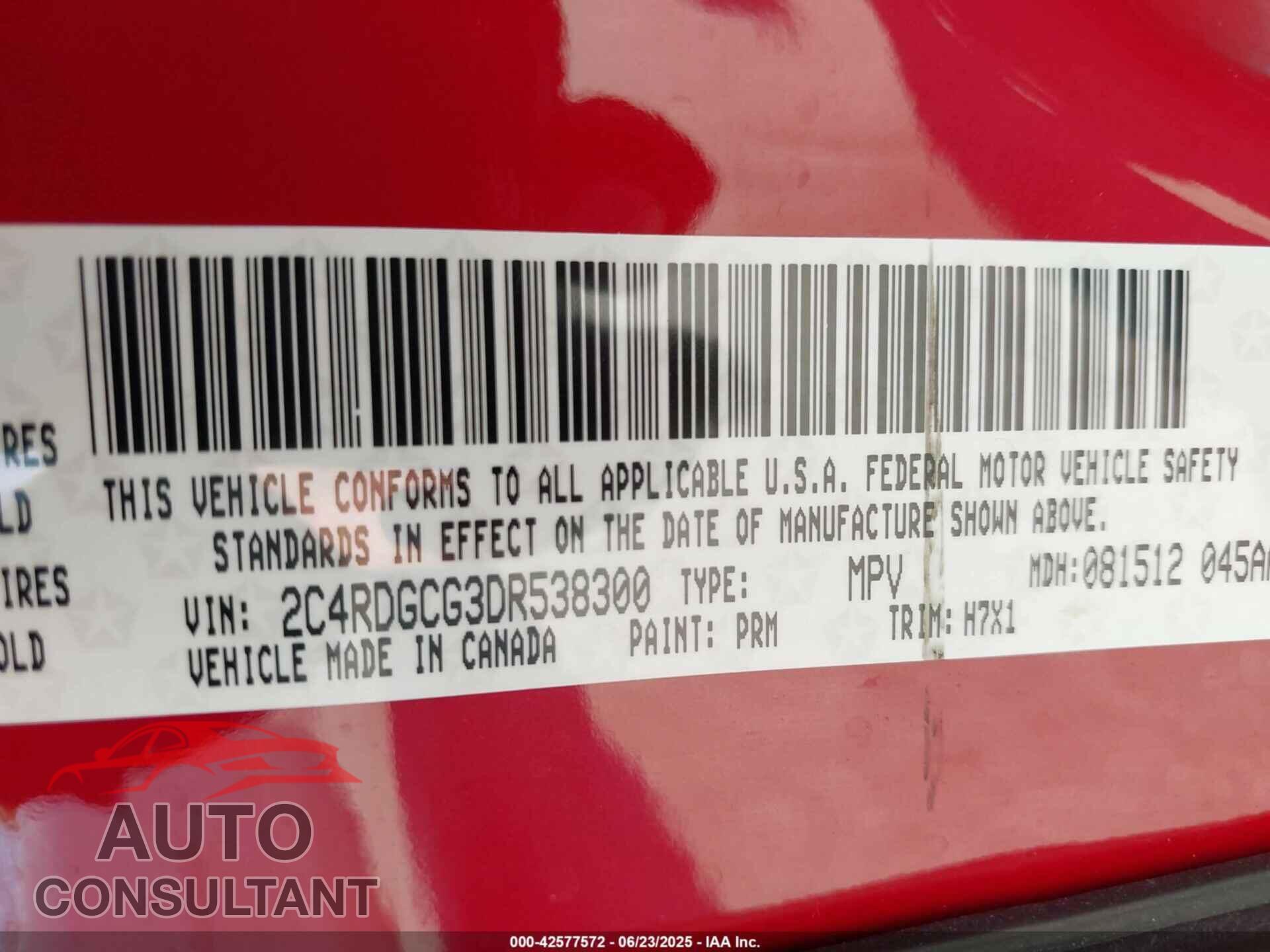 DODGE GRAND CARAVAN 2013 - 2C4RDGCG3DR538300