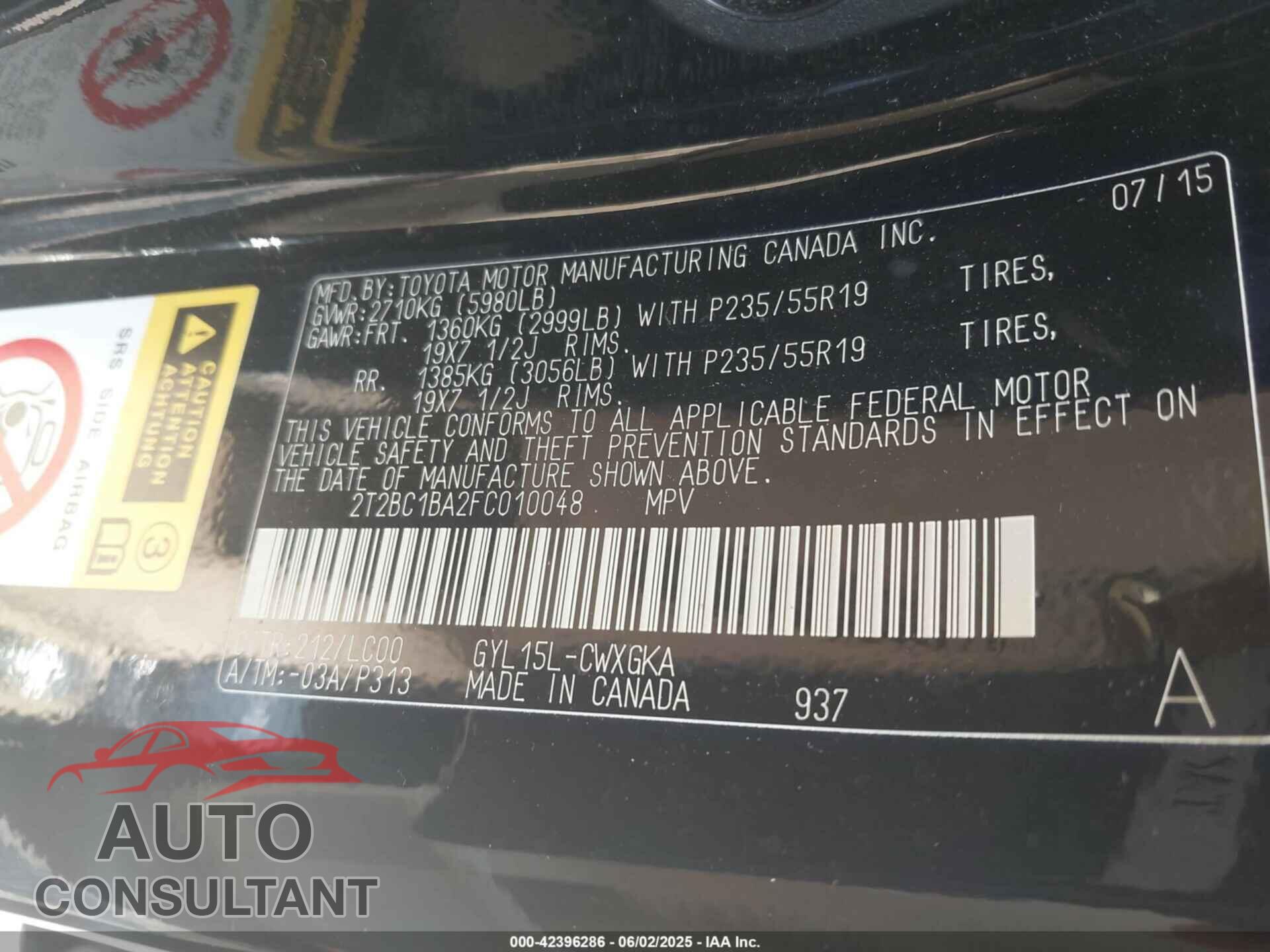 LEXUS RX 450H 2015 - 2T2BC1BA2FC010048