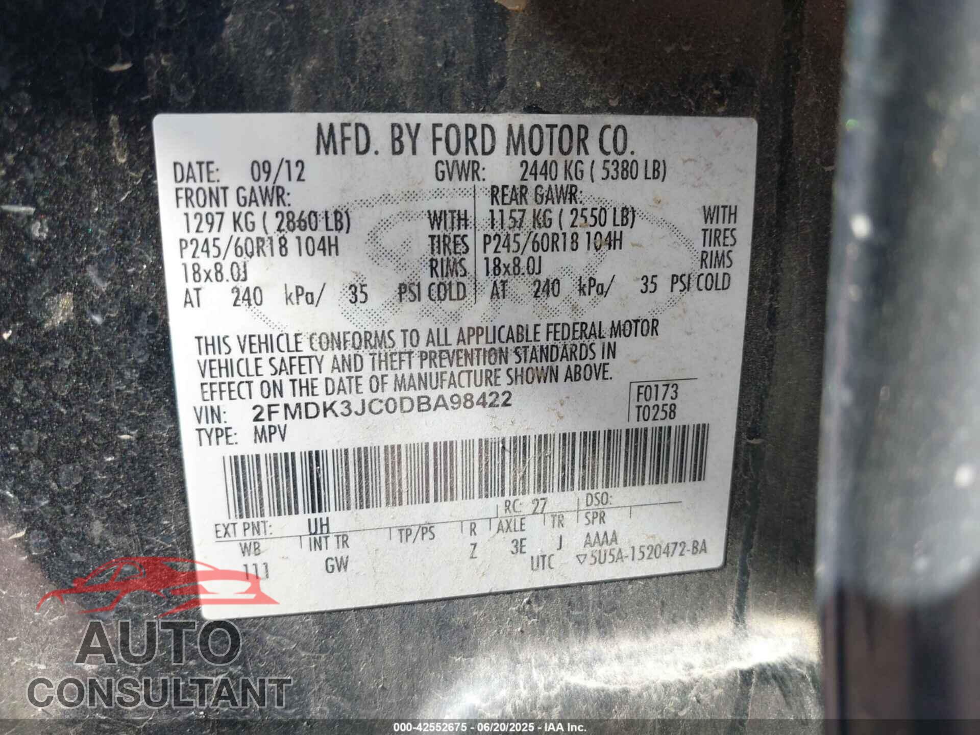 FORD EDGE 2013 - 2FMDK3JC0DBA98422