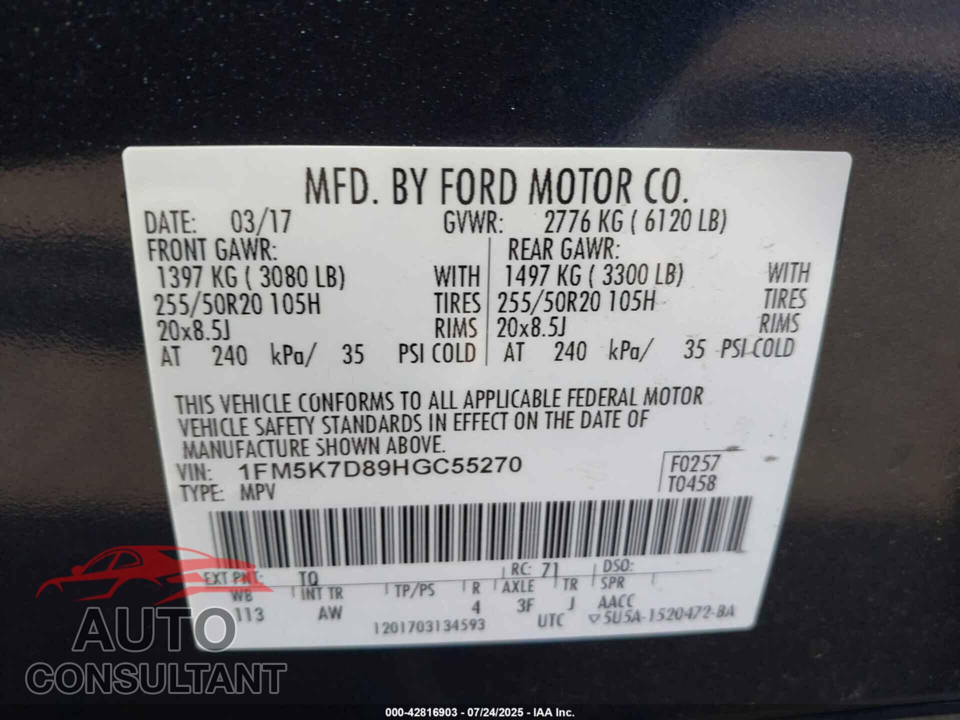 FORD EXPLORER 2017 - 1FM5K7D89HGC55270