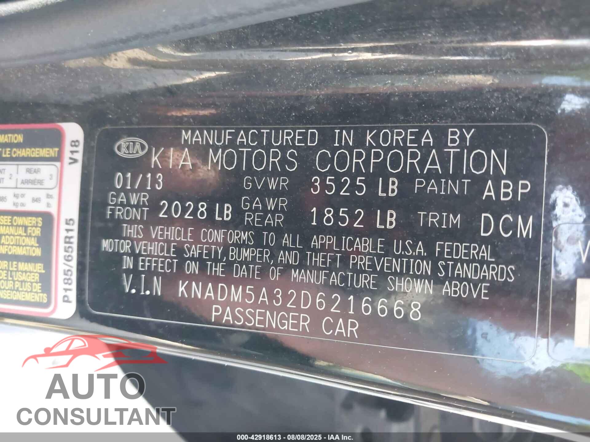 KIA RIO 2013 - KNADM5A32D6216668
