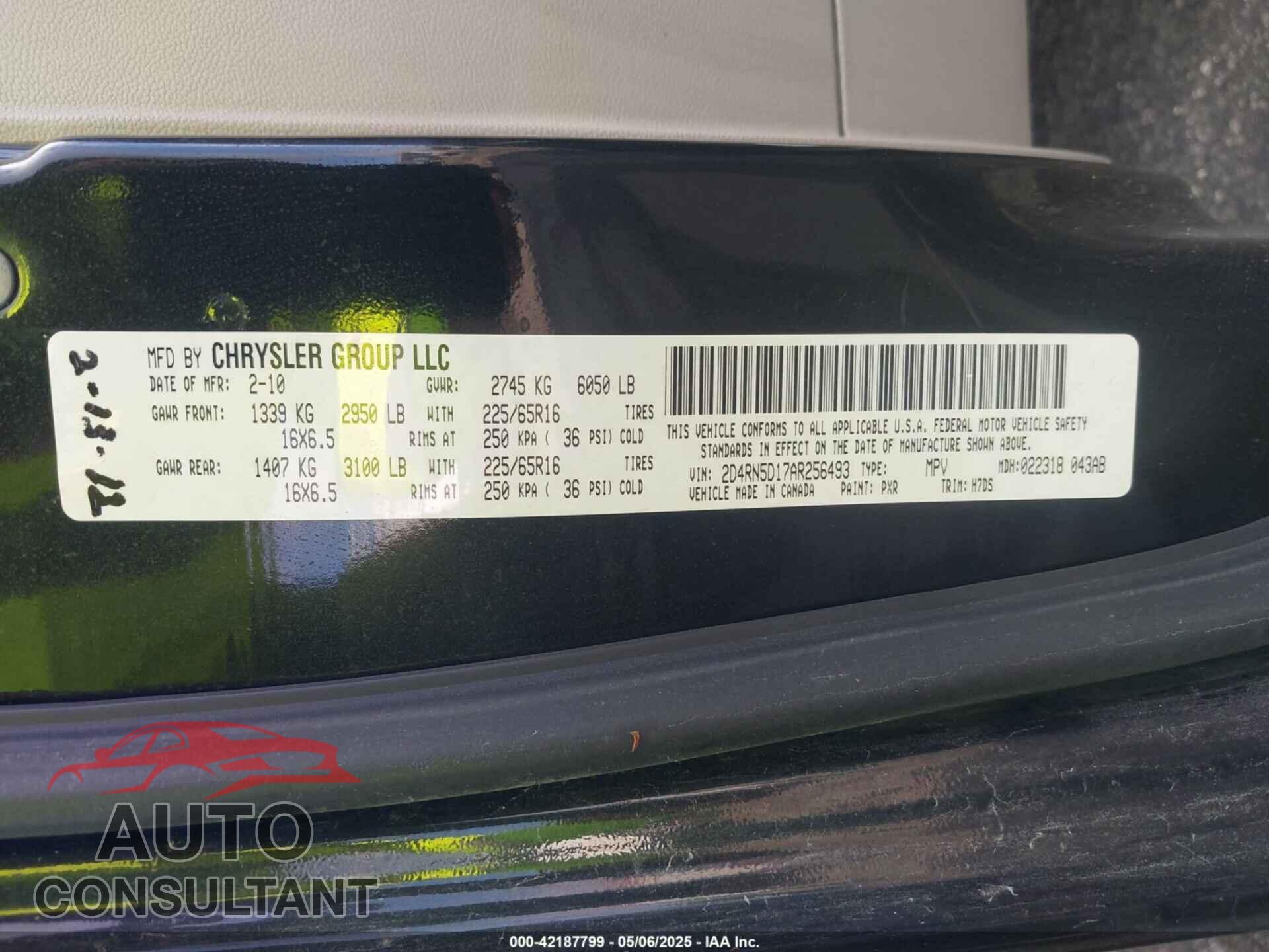 DODGE GRAND CARAVAN 2010 - 2D4RN5D17AR256493