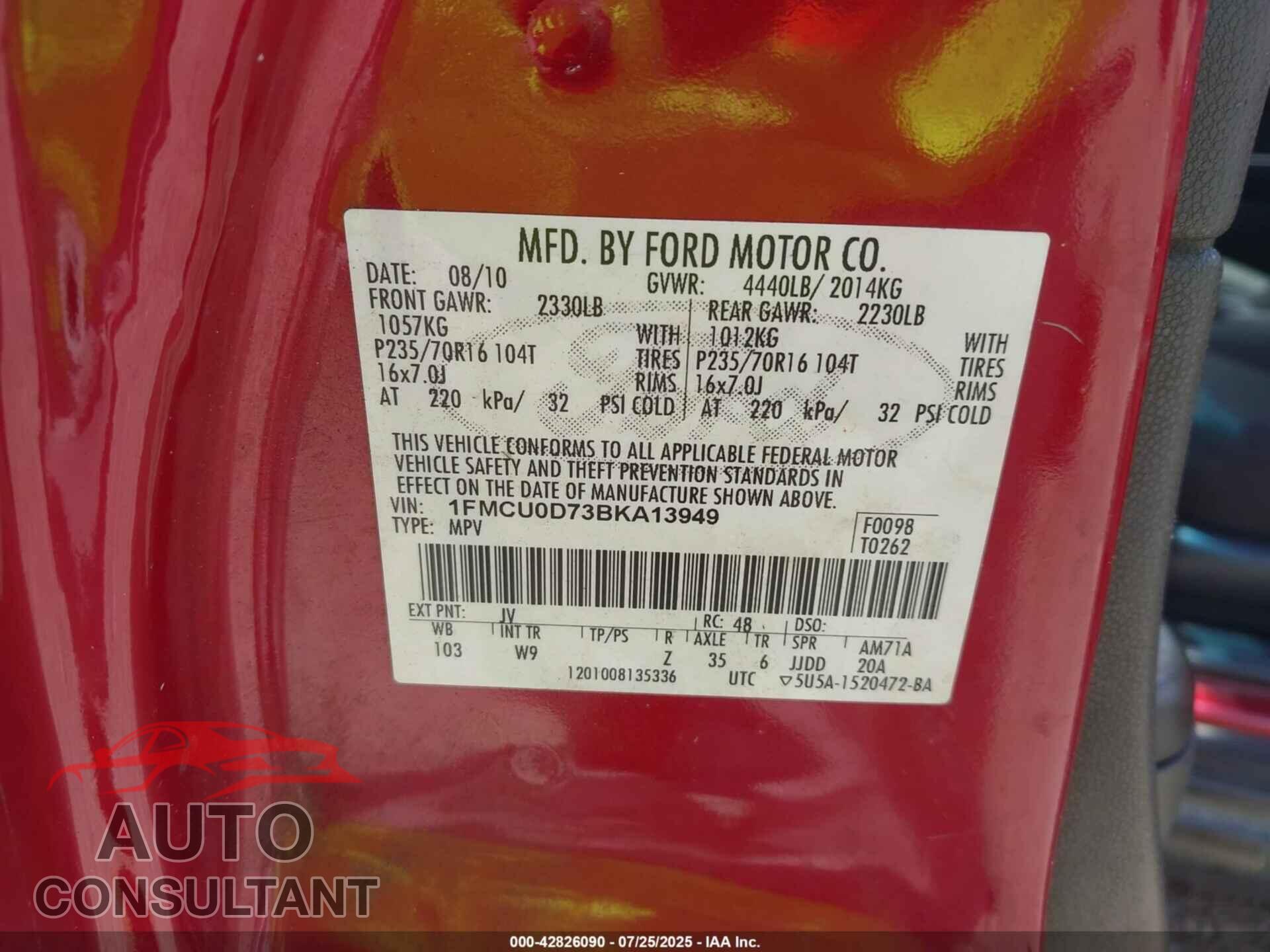 FORD ESCAPE 2011 - 1FMCU0D73BKA13949