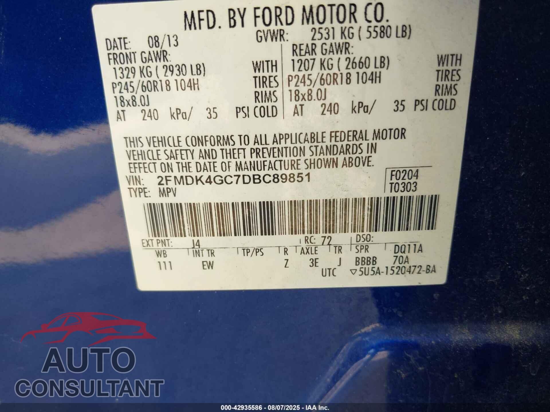 FORD EDGE 2013 - 2FMDK4GC7DBC89851