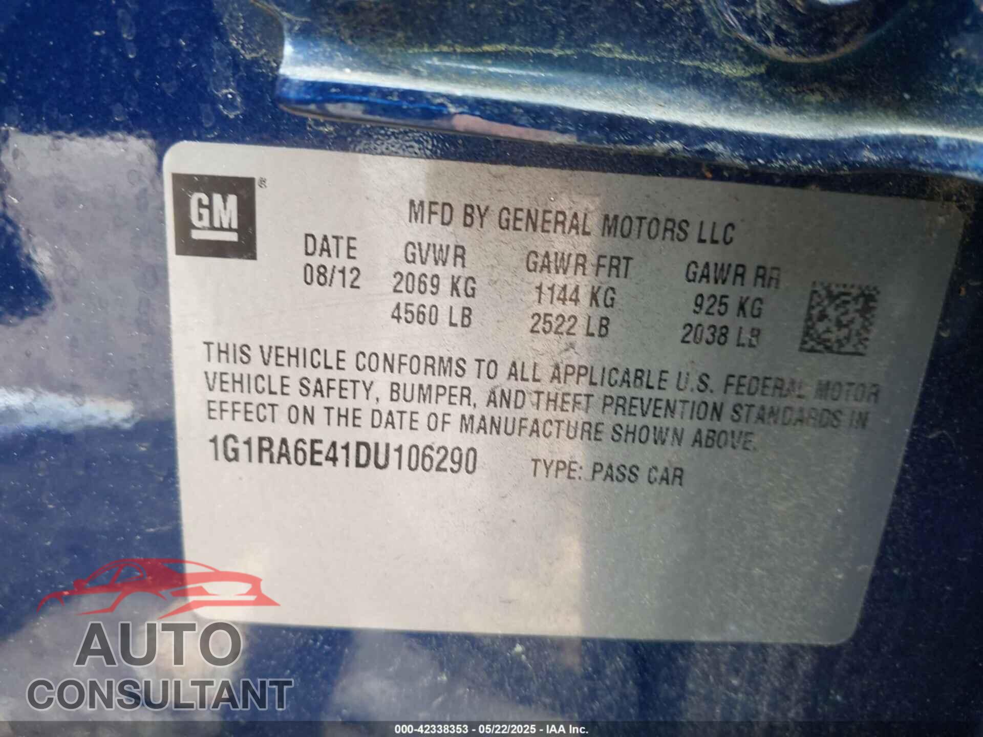 CHEVROLET VOLT 2013 - 1G1RA6E41DU106290